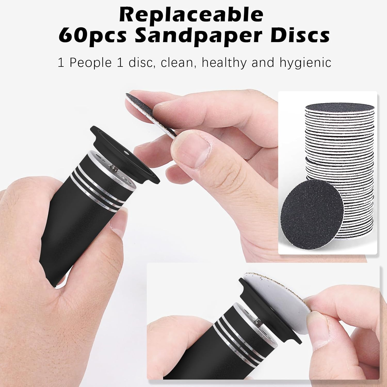 Upgraded Electric Callus Remover for Feet 1200RPM, Adjustable Speed Professional Electric Foot Sander Foot Grinder Heel File Pedicure Tool for Women Men Cracked Dead Skin, 60 Sandpaper Discs, Black image number 4