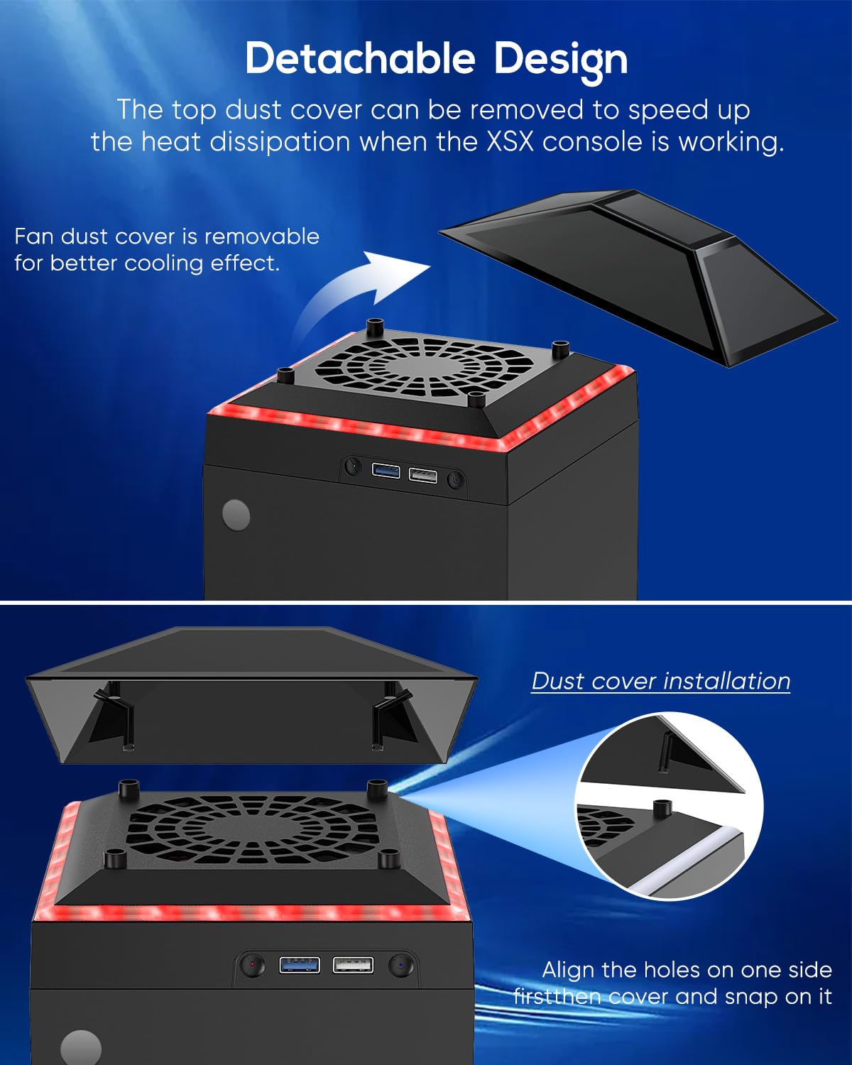 Cooling Fan for Xbox Series X with Dust Cover, Low Noise 3 Levels Adjustable Speed Cooler Fan System, Extra 2 USB Port, RGB LED Light for Xbox Series X Accessories Cooling