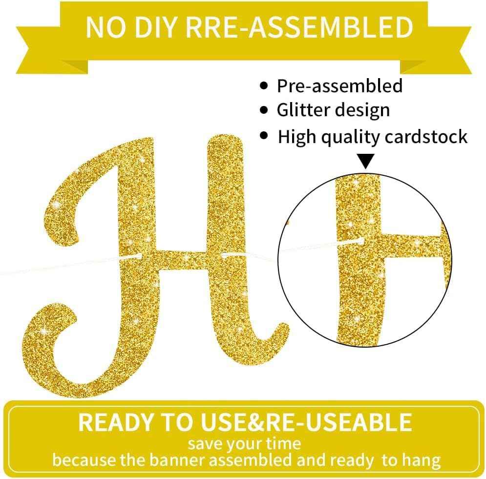 Weforu Glitter Gold Happy Birthday Banner - 10 Feet, DIY | Real Gold Birthday Party Decorations | Gold Happy Birthday Sign for Girls Women image number 2