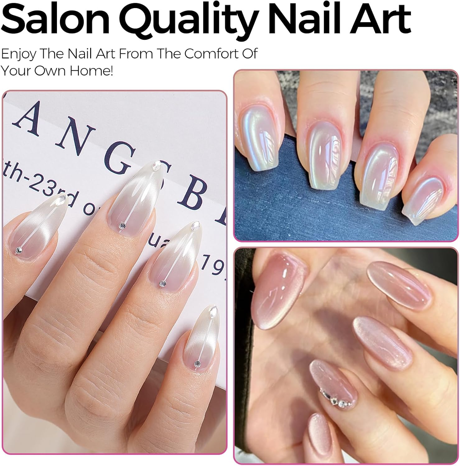 TOMICCA Cat Eye Jelly Gel Nail Polish Set, 4 Pcs Light Color Gel Polish Set Color Gel Nail Polish Soak off LED/UV Gel Polish Set for DIY Nail Salon - Pink Red Set image number 4