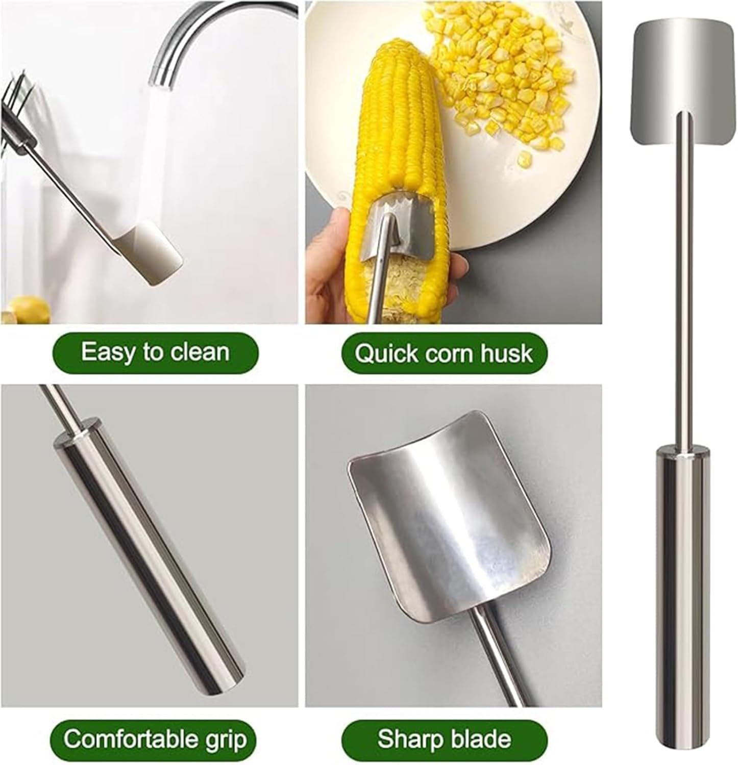 Corn on the Cob Peeler - Stainless Steel Splitter Tool for Home Kitchen, Restaurant, Chef - Easy Clean image number 1
