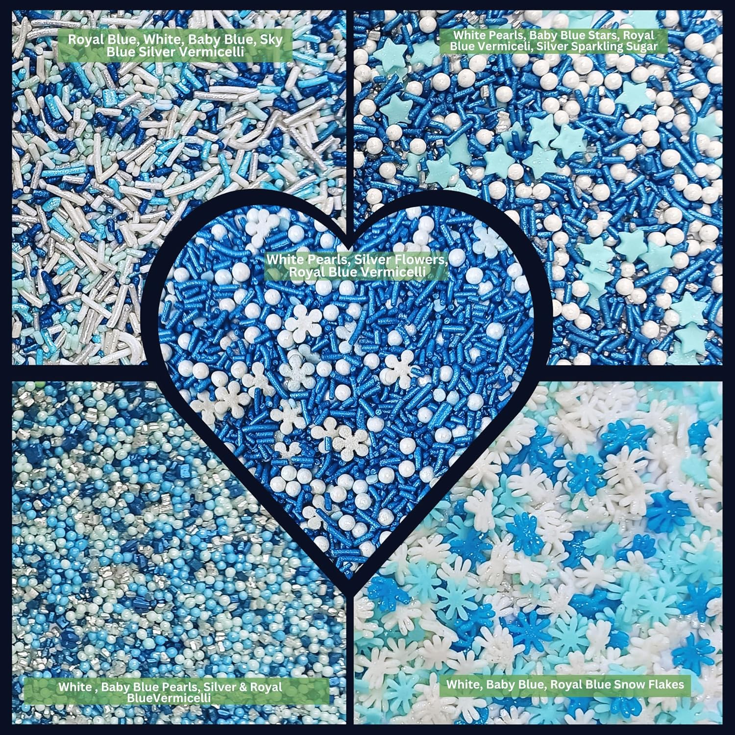 Confect Christmas Sprinkles | Mix Pearl, Blue Pearls & Jimmies Sprinkles | Snowflake Sprinkles | Frozen Sprinkles | White Pearls Sprinkles | Christmas Jimmies Sprinkles &ndash; 100Gms