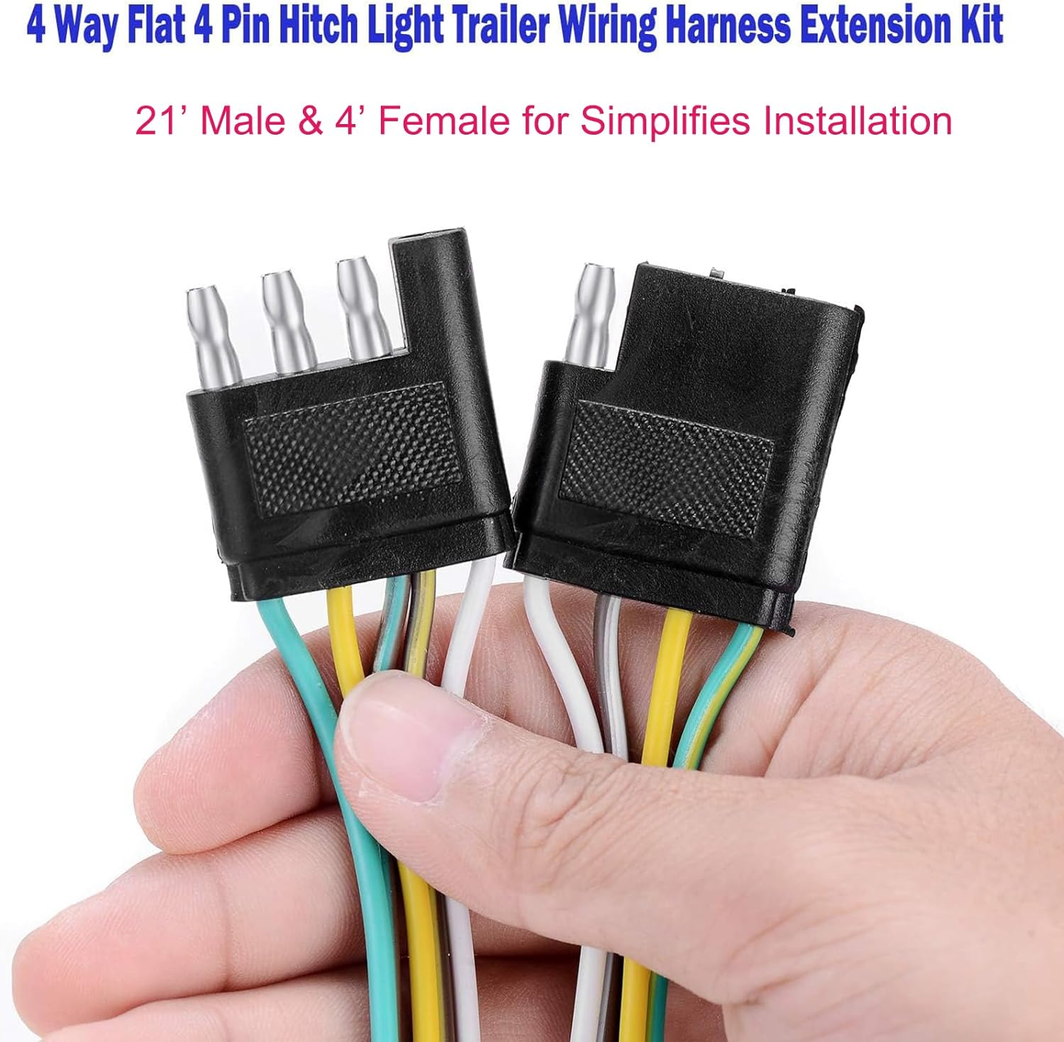 Trailer Wiring Kit 4 Flat Trailer Wiring Harness Extension Connector 25Ft & 4Ft Wishbond Trailer Light Kit 4 Wire Plug Connector for Utility Trailer Lights image number 4