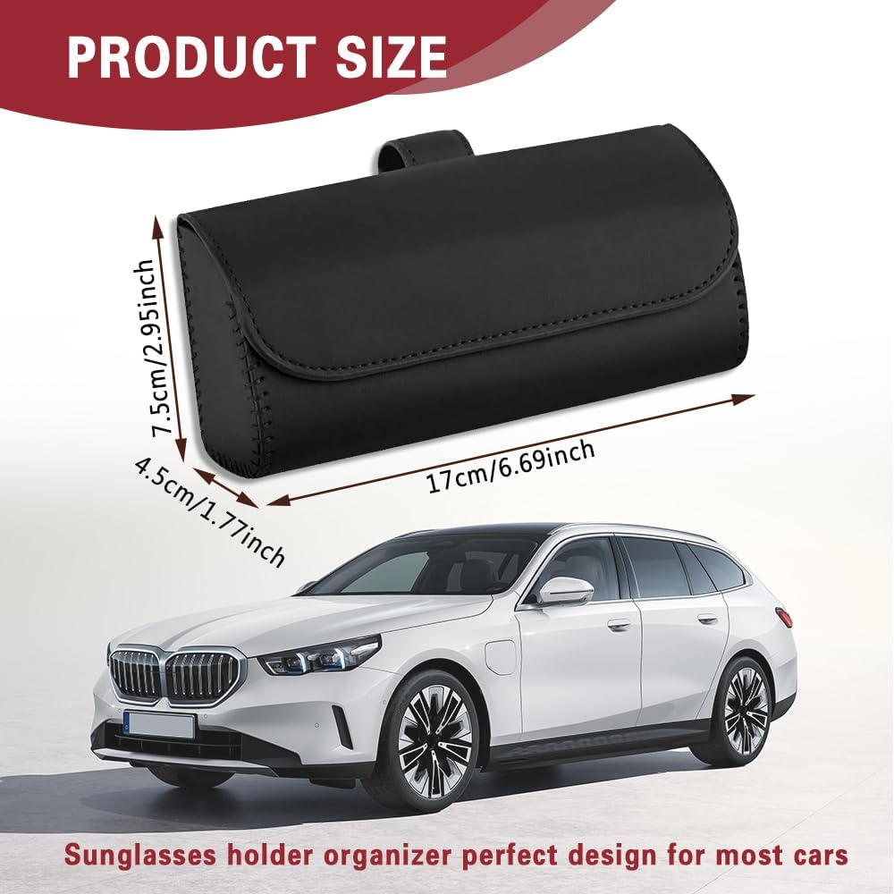 WINUERK Sunglass Holder for Car Visor, Leather Car Eyeglass Holder with Clips, Visor Accessorie Glasses Protective Storage Casef for Women Men, Universal Car Interior Accessories Fit All Cars (Black) - Brown image number 2