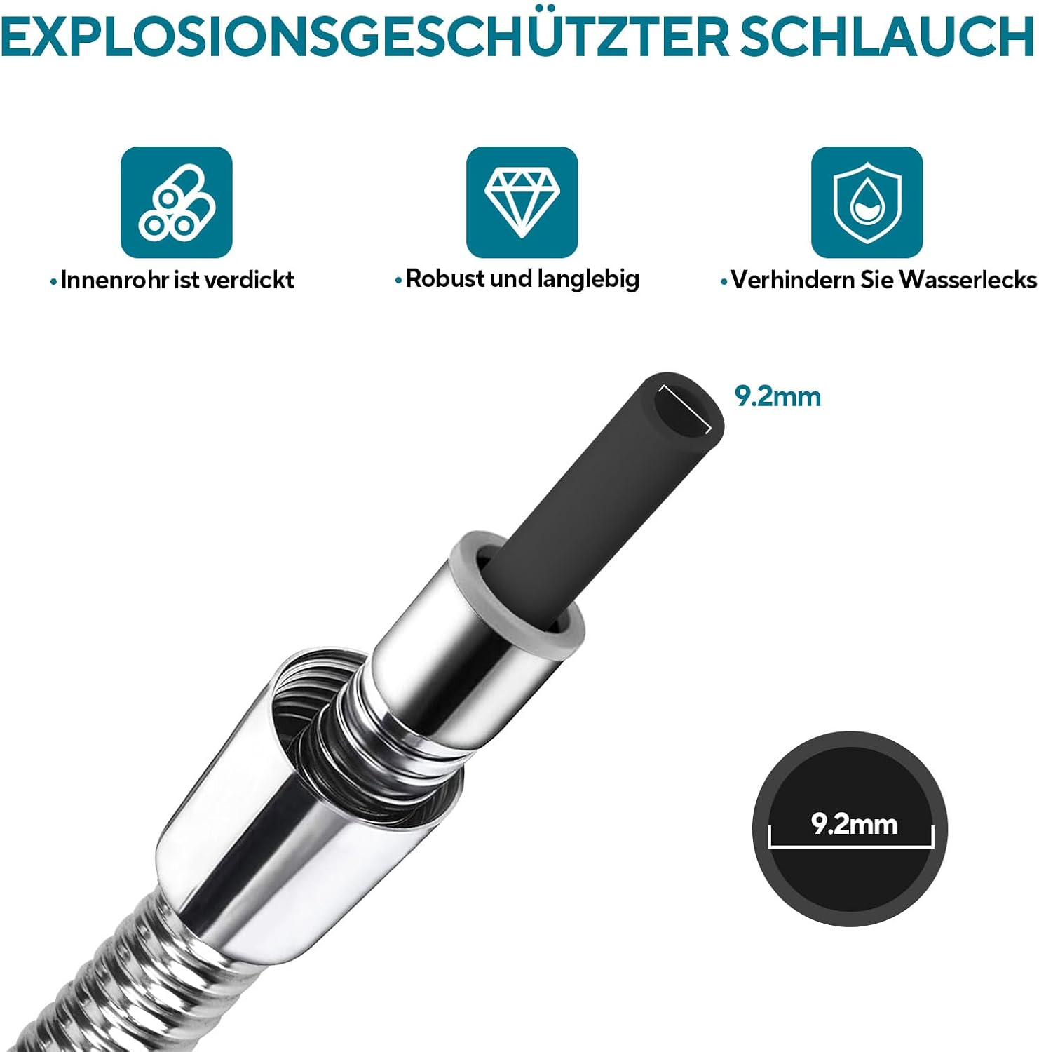 Shower Hose 2M Flexible Long Shower Hose Chrome Made of Stainless Steel Anti-Kink Anti-Explosion Leakproof Encryption Universal Brass Connector Replacement Metal Shower Pipe Cable image number 6