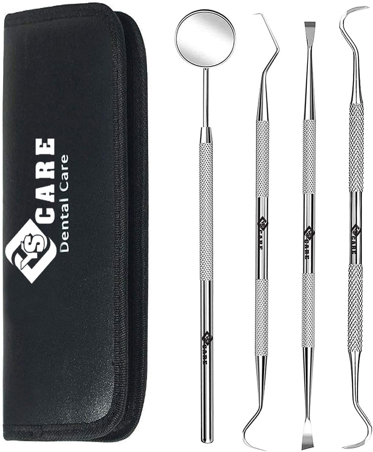 Dental Set Cleaning Tools 4 Pack Dental Hygiene Kit Teeth Inspection Set for Home Use Stainless Steel Mouth Mirror Dental Picks Oral Care Set to Remover Tartar, Tooth Scraper image number 1