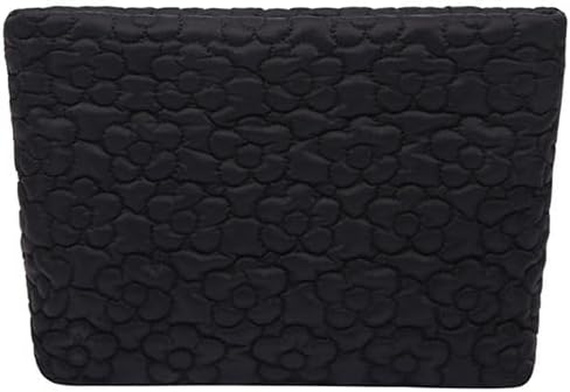 Puffy Quilted Makeup Bag, Travel Cosmetic Bag for Women, Toiletry Organizer Pouch, Clutch (Brown Leopard)