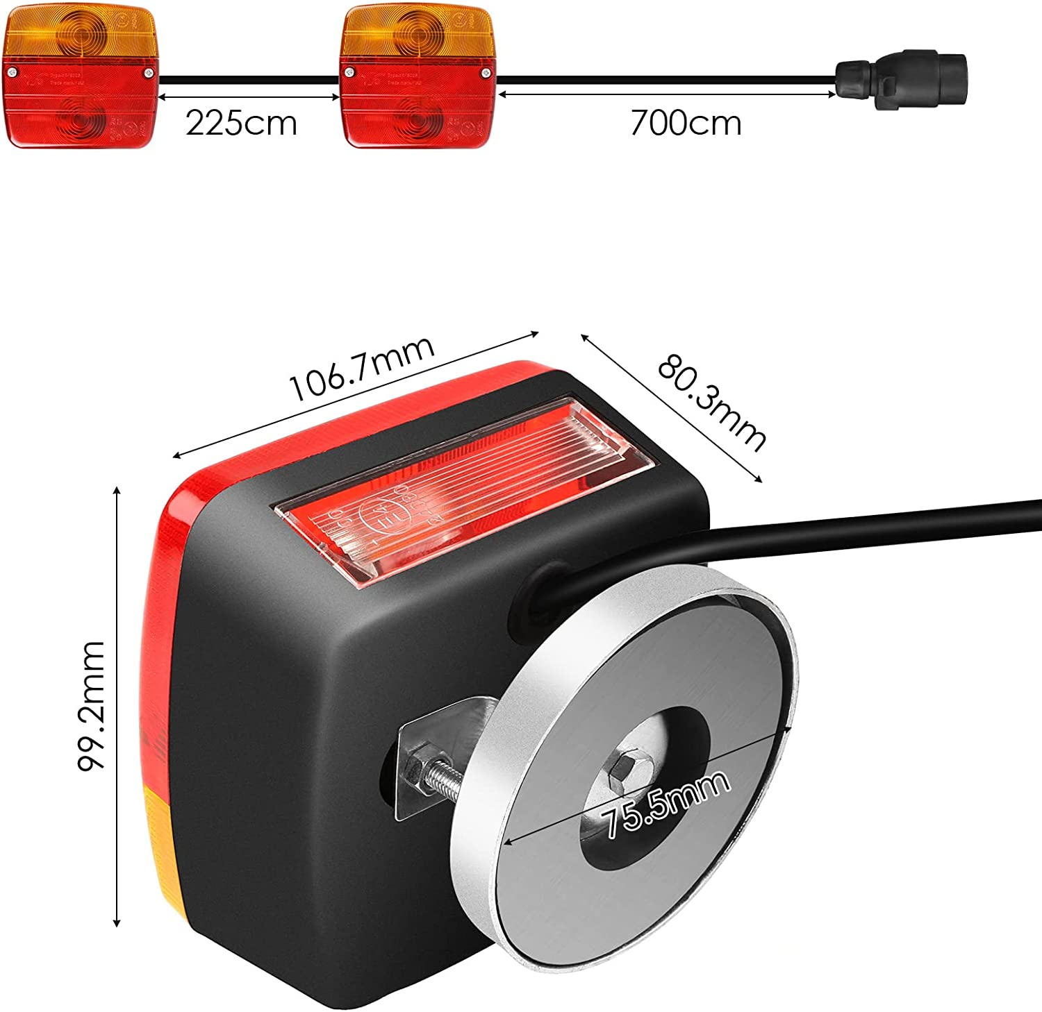 MAMIZO Rear Lights Set for Trailers, Magnetic Installation, 7 M Cable, 7-Pin Plug, 12 V, E Certification, Rear Lights, Trailer Lighting, Rear Lights for Trailers, Trucks, Transporters, Motorhomes, image number 4