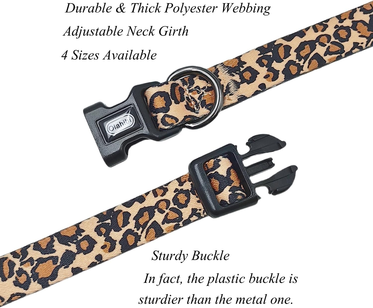 Olahibi Dog Collar Leash Set, Leopard Pattern, Polyester Material, Adjustable Collar and 5Ft Matching Leash, for Small Dogs.(S, Brown Leopard) image number 2