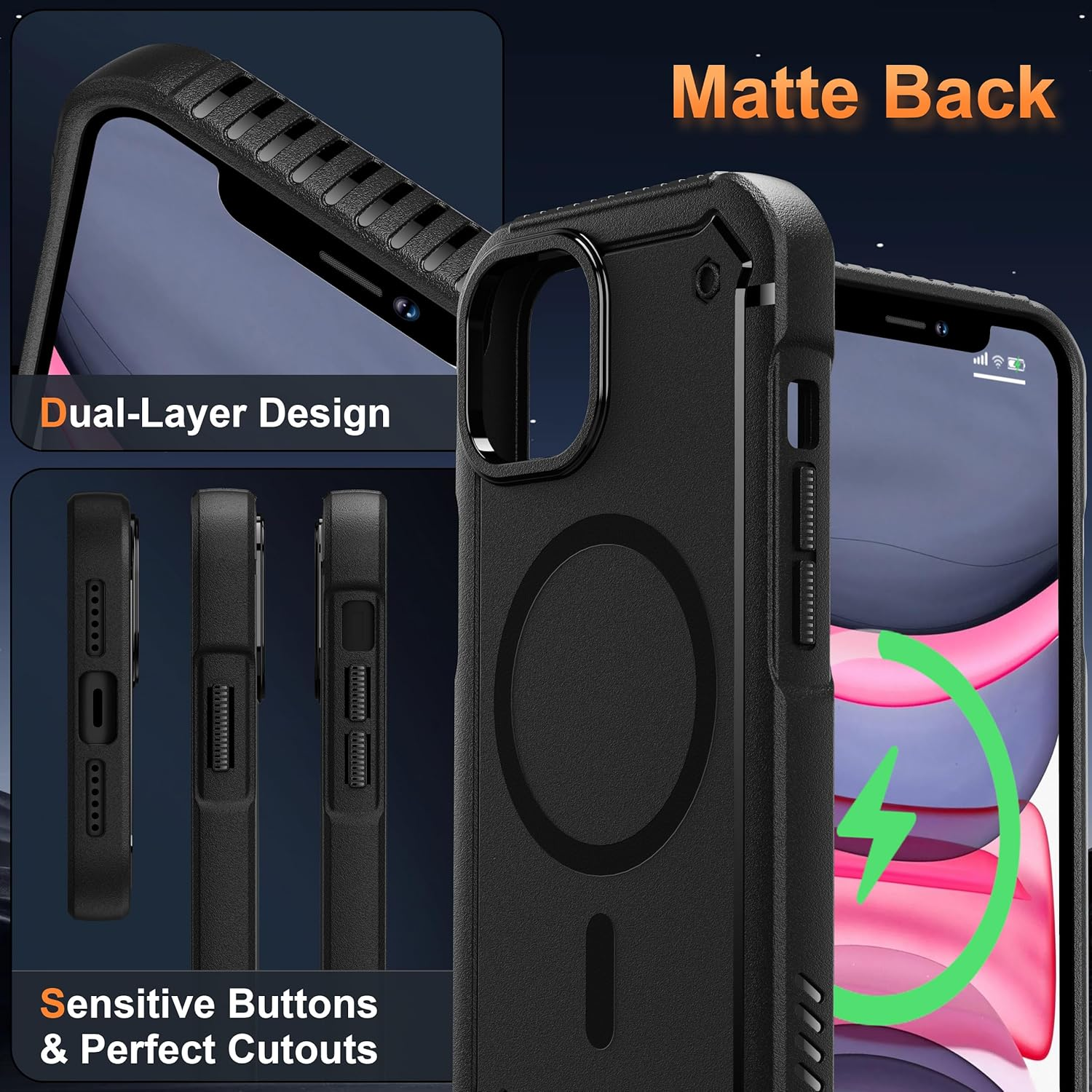 ORETECH Magnetic for Iphone 11 Case, [Compatible with Mag-Safe], Heavy Duty Dual-Layer Rugged Protection Shockproof Anti-Scratch Phone Cover for Iphone 11 -Black image number 4