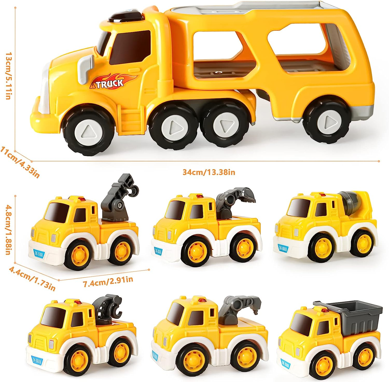7-In-1 Construction Truck Toddel Toys Car for Boys Vehicle Car Construction Toys Car Carrier Vehicle Toy Set Kids Toys Gifts for Toddlers Boys Girls 3 4 5 6 7 8 9 10 + Year Old Birthday Christmas