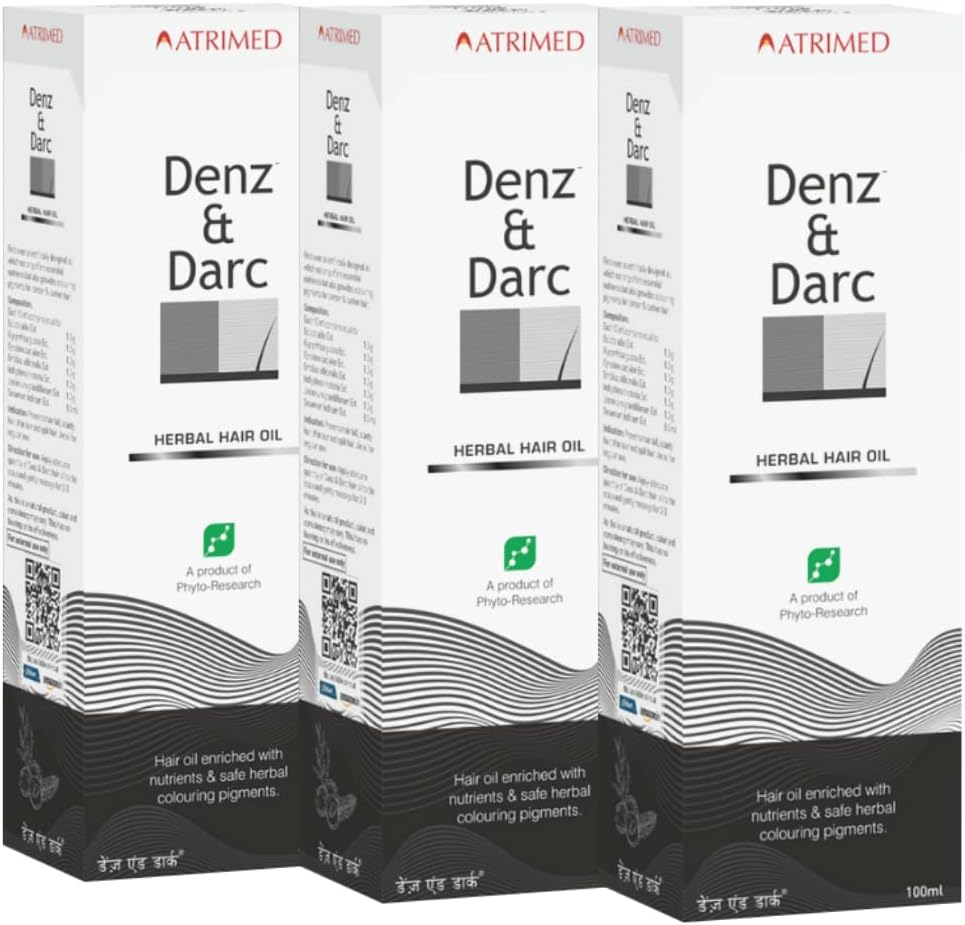 Atrimed Denz & Darc Herbal Hair Oil | Imparts Colour to Grey Hair | Dual Benefits of Pigments and Nutrients | 300Ml | Pack of 3 image number 2