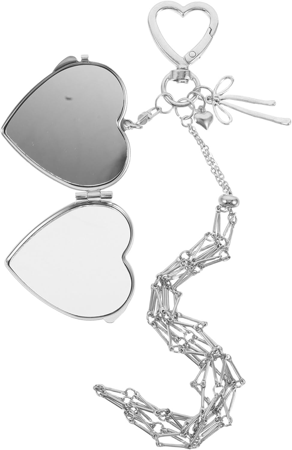 KICHOUSE Stainless Steel Mesh Lipstick Keychain Pendant 16Cm Heart-Shaped Compact Mirror Holder Creative Makeup Bag Charm for Women&rsquo;S Handbags Backpacks image number 1