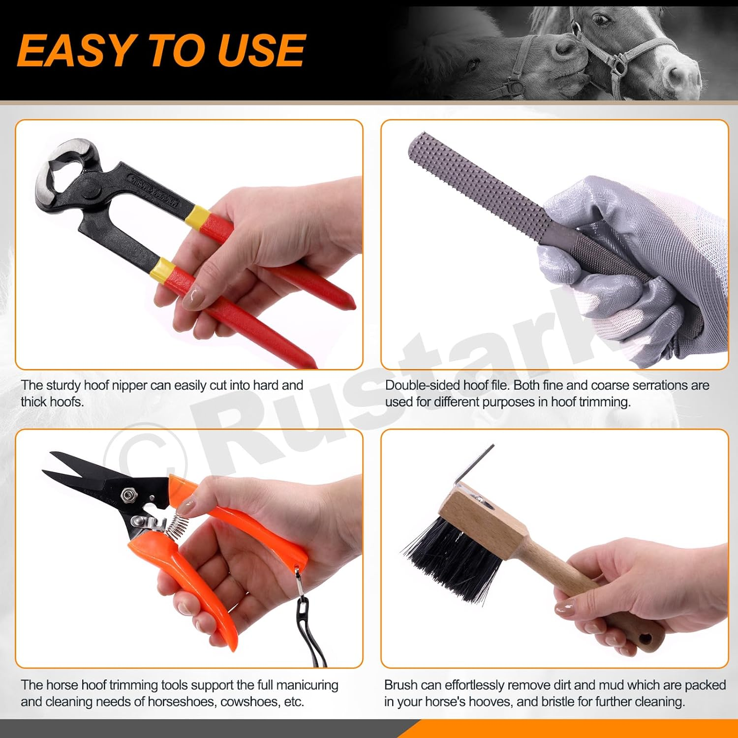 5Pcs Professional Farrier Tools Kit with Roll Pack Hoof Trimming Tools Set Includes Hoof Nipper, Hoof Trimming Shears, Hoof Rasp, Hoof Cutter for Horse