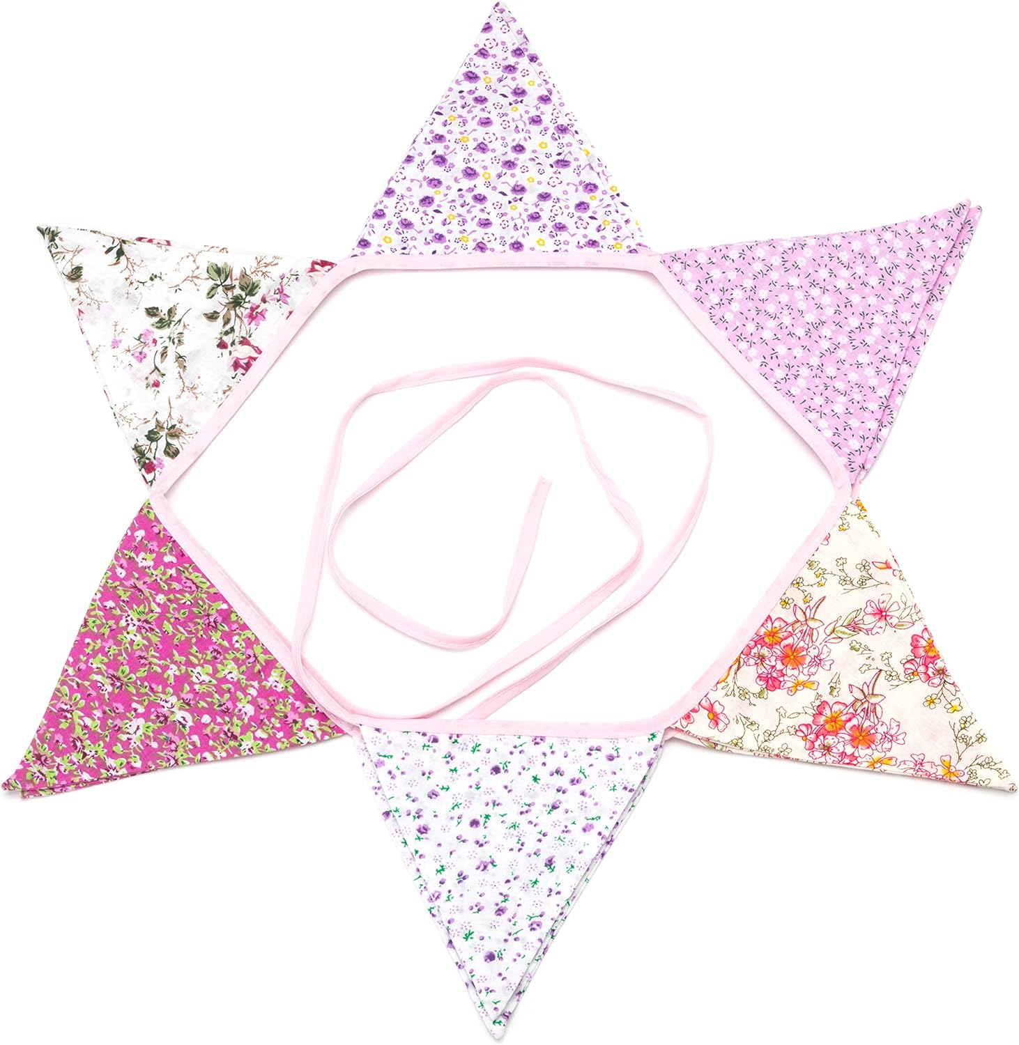 LOVENJOY Pink Floral 100% Cotton Bunting Banner for Girls Shabby Chic Wedding Birthday Decoration image number 4