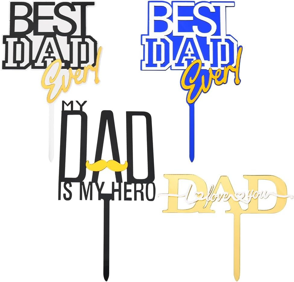 Yangqian 4Pcs Best Dad Ever Fathers Day & Birthday Cake Toppers - Gold, Black, Blue, Yellow Acrylic image number 6
