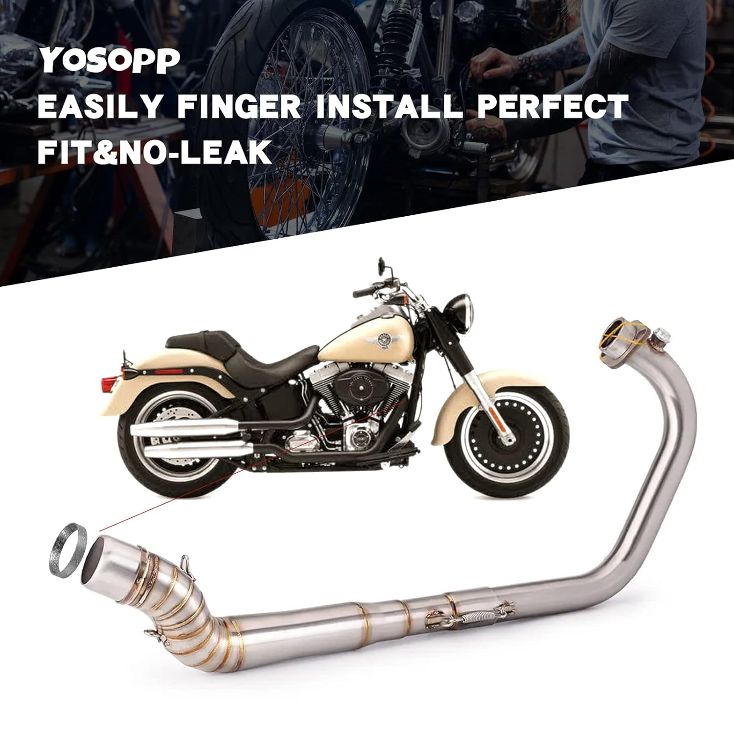 YOSOPP Cone Exhaust Gasket for Harley, Made of Graphite & Steel Mesh - Fits 1984-Later Most Harley Davidson Bikes: Touring, Sportster, Dyna, Softail (1 Pair 2Pcs)