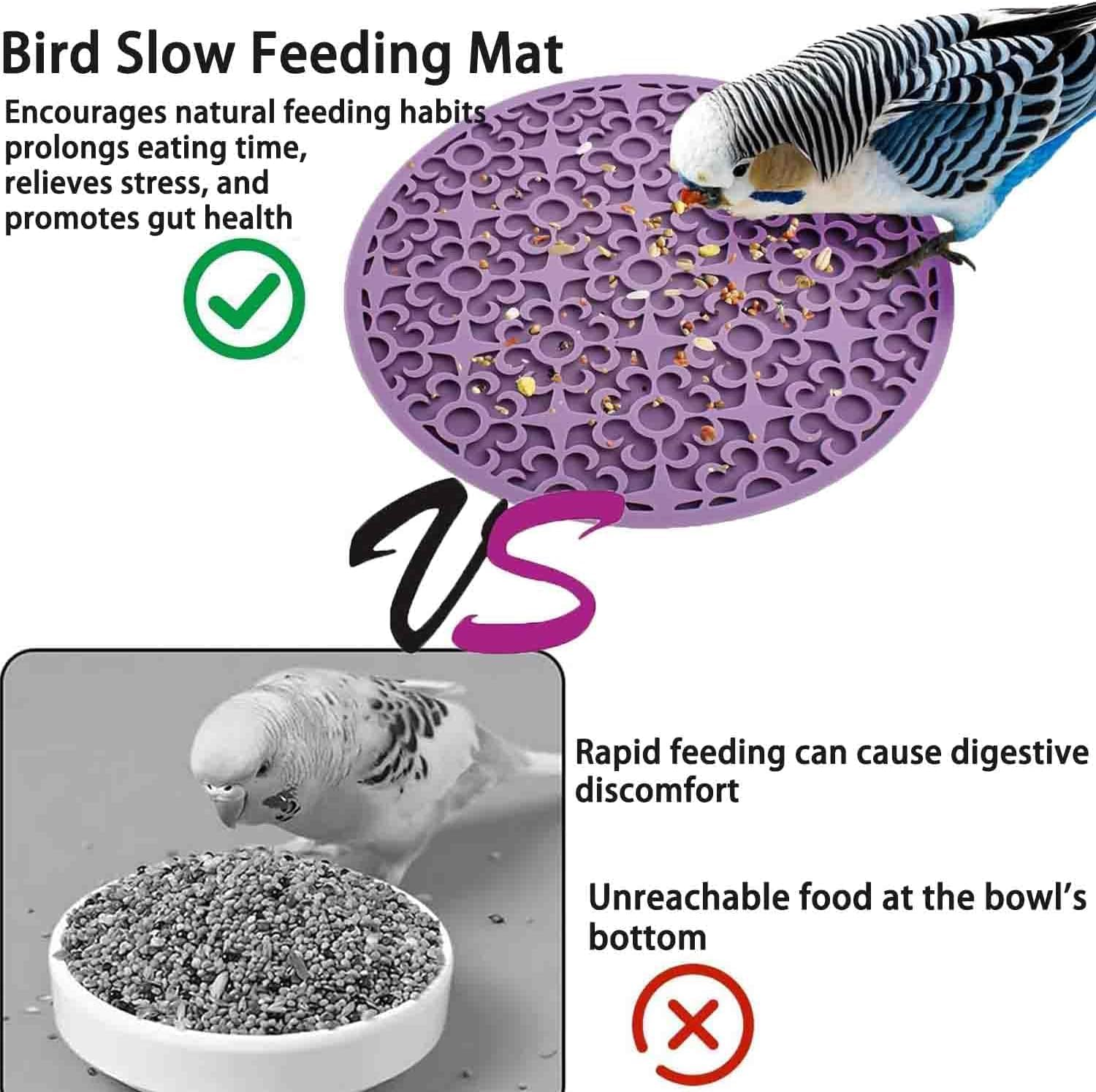 Bird Slow Feeder Mats, 1Pc Silicone Parrots Foraging Puzzle Mat,Slow Feeding Parakeets Mat,Birds Foraging Puzzle Mats
