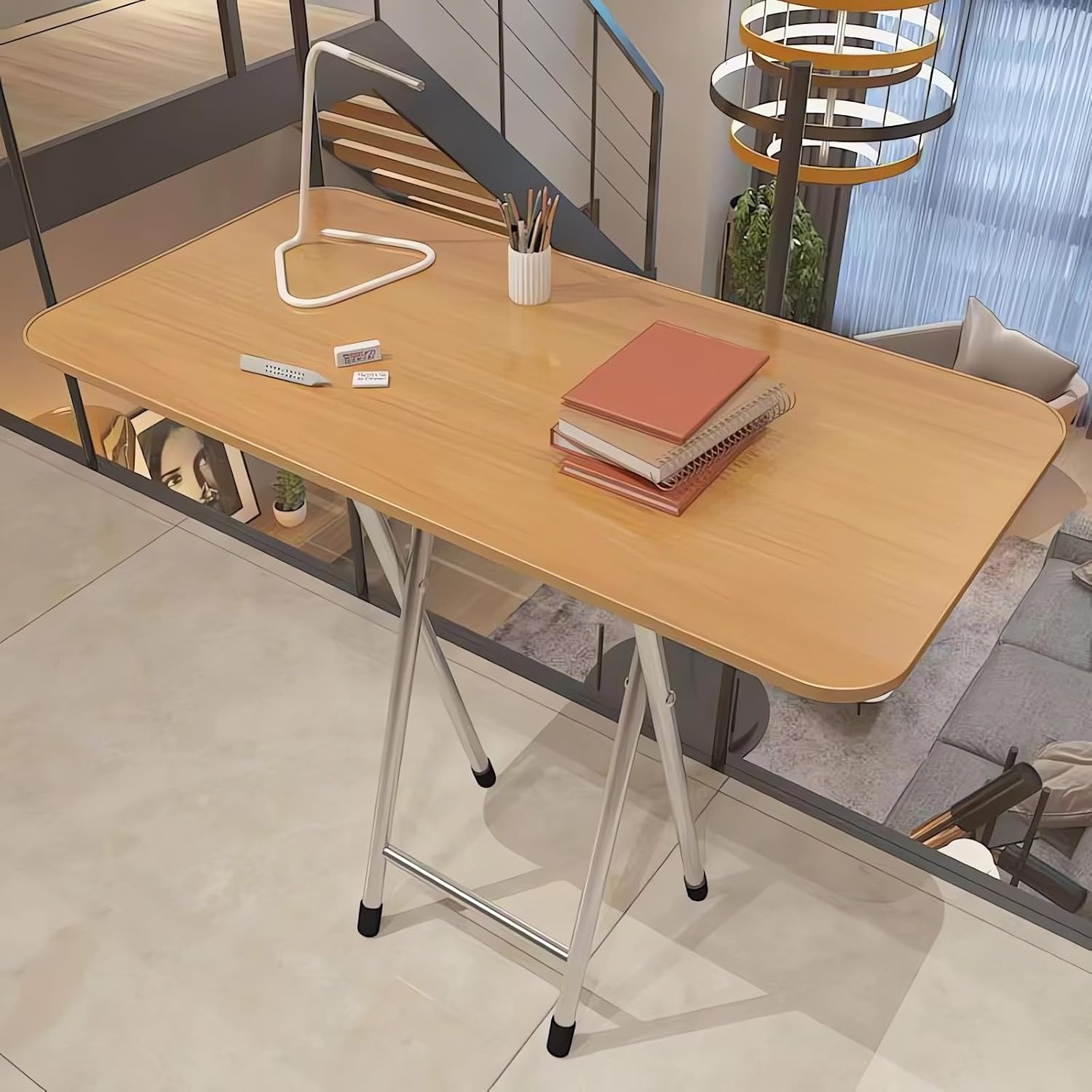 Folding Study Desk, Wood Laptop Desks, Student Dormitory Computer Desk, Home Office Workstation A198 (White, 80X50CM)