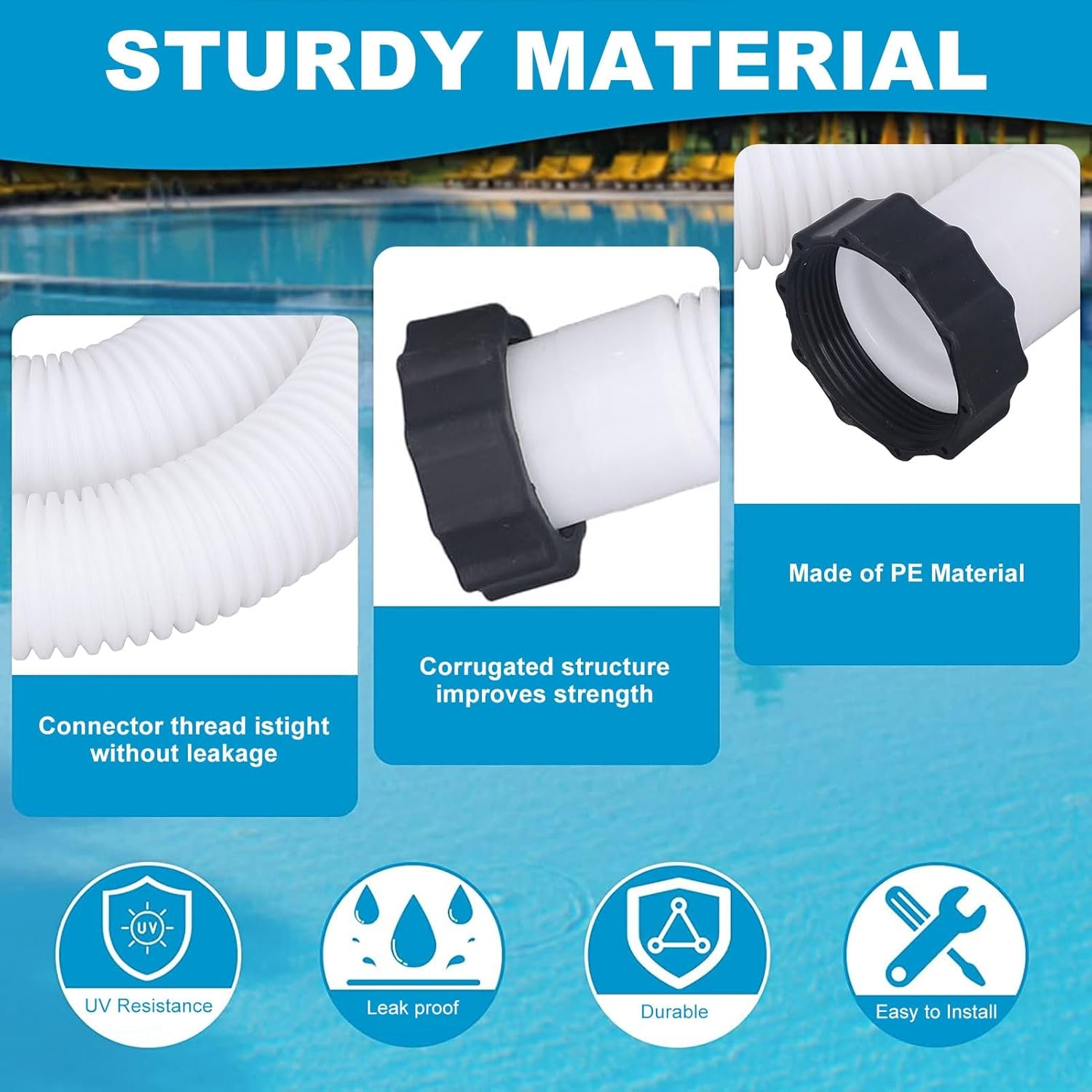 Pomya Sleeing Pool Pump Hose with a Tight Seal for Swimming Pools of White Light Physical Education (1.5M) image number 1