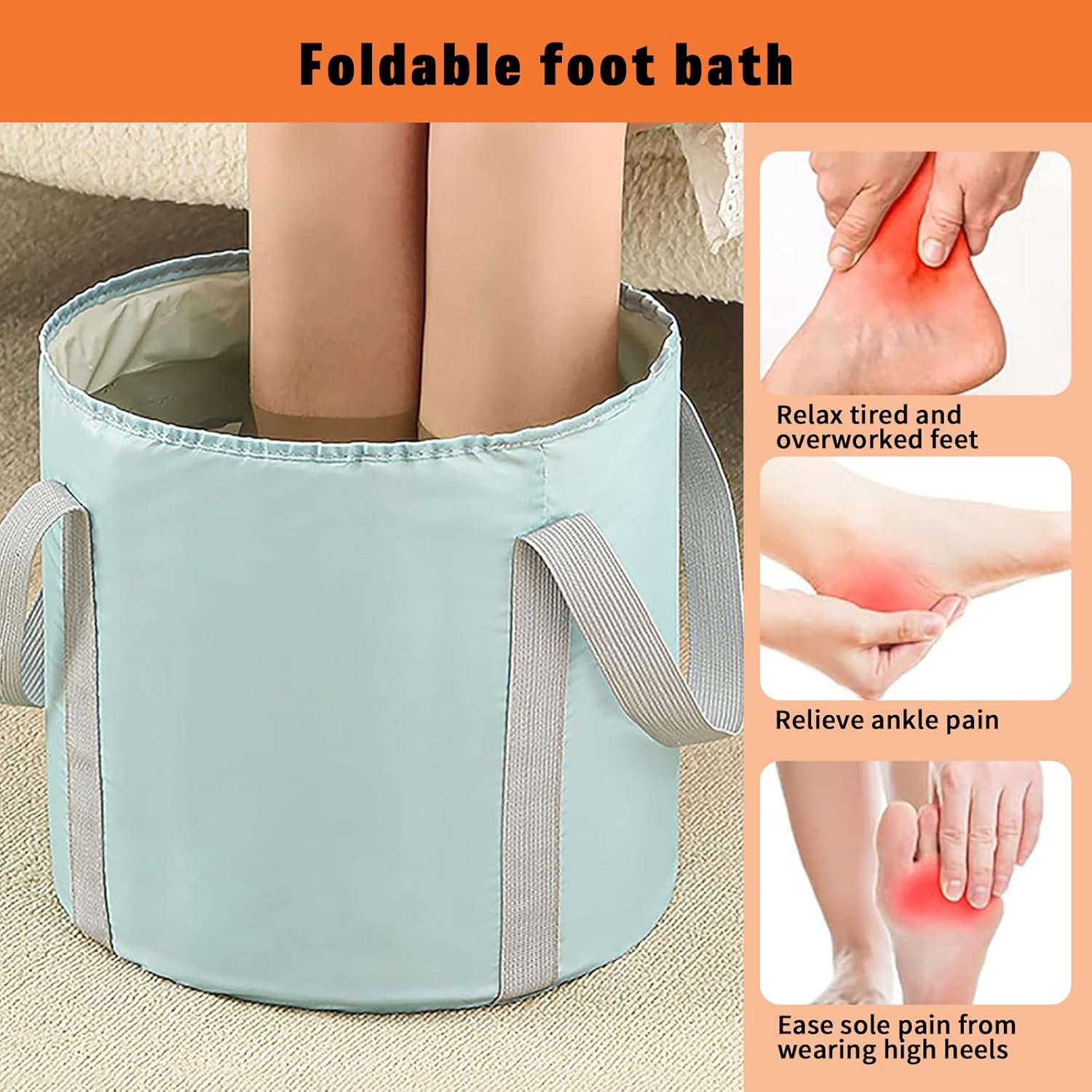 Rhoyee Large Collapsible Foot Bath Tub &ndash; 30X36Cm Portable Foldable Foot Soaking Basin with Handles & Thermal Insulation &ndash; Leakproof Travel Foot Spa Bucket for Home, Camping, Pedicure & Outdoor Use image number 6
