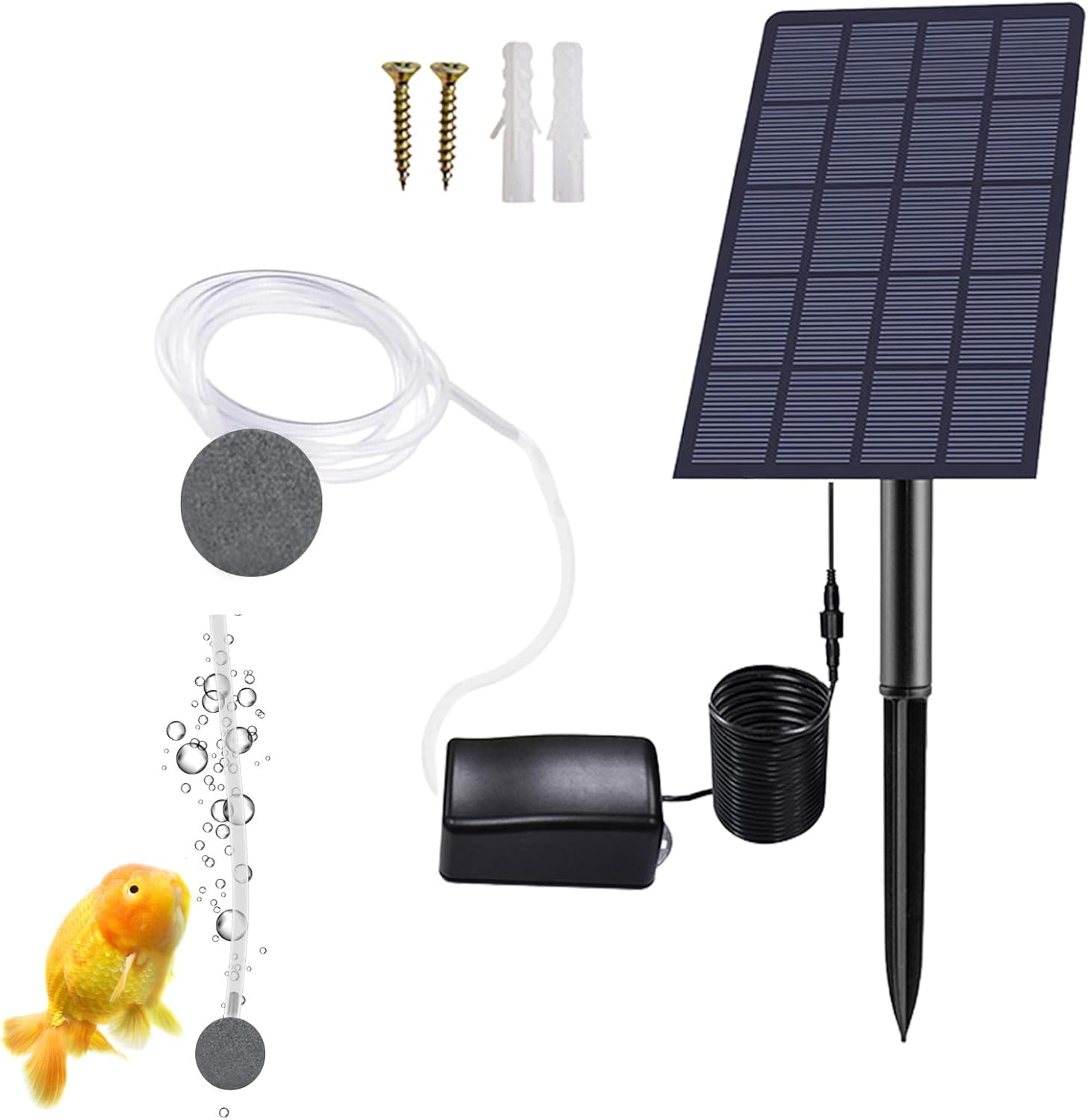 Solar Air Pump - Outdoor Pond Aerator Solar Operated - Water Circulation Quiet Tool with Bubble Stone for Fishing, Landscaping, Small Pools, Garden image number 1