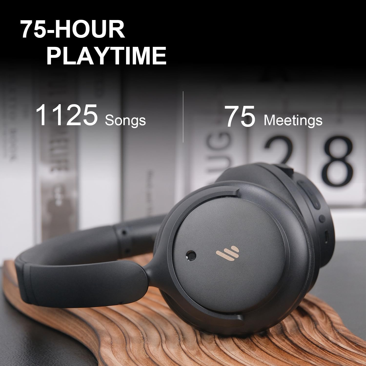 Edifier H9 Hybrid Active Noise Cancelling Headphones Bluetooth 5.4, over Ear Headphones Wireless with 75H Playtime, Hi-Res Audio, Spatial Audio, Multipoint Connection, Clear Calls, Foldable - Black - Grey image number 4