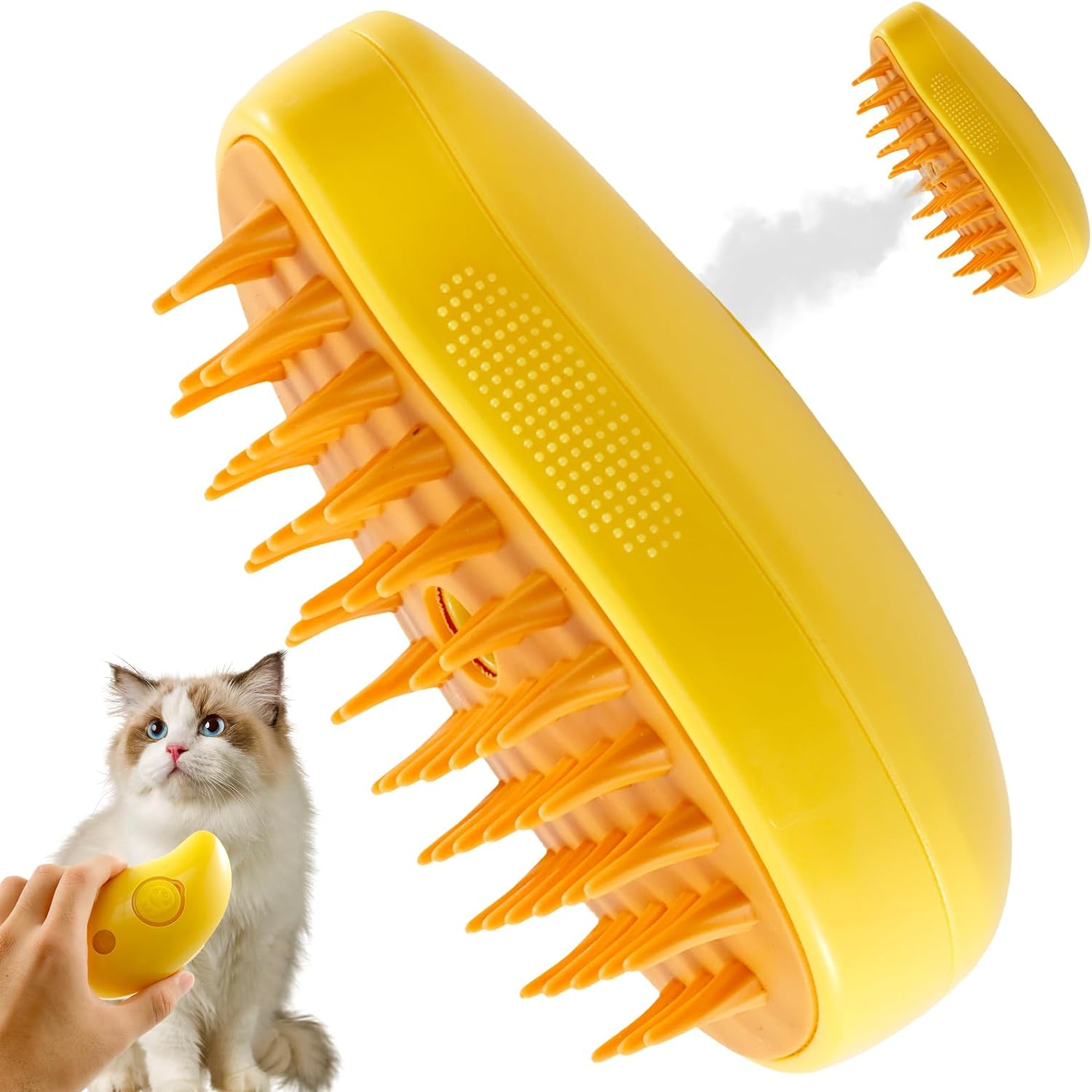 Steamy Cat Brush 3 in 1 Cat Steamy Brush USB Rechargeable Steamy Cat Brush for Shedding Efficient Cat Grooming Brush 4.5&times;2.6&times;2.4 Inch Cat Steam Brush Cat Steam Brush for Removing Tangled Loose Hair (Yellow) image number 3