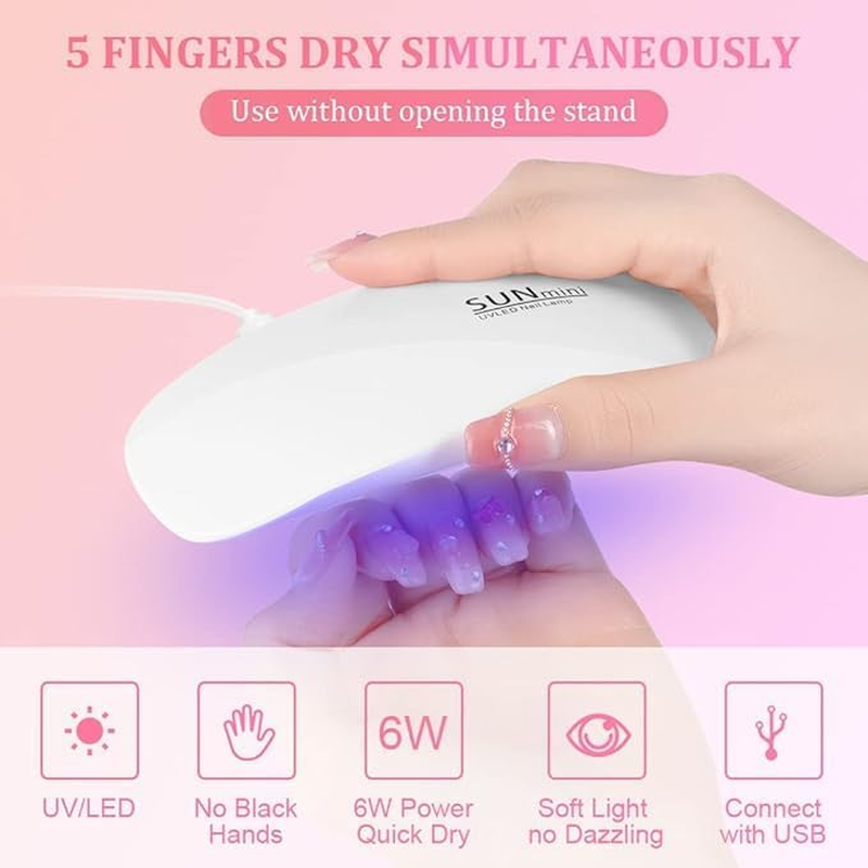 Mini UV LED Nail Lamp, Compact Portable Gel Nail Dryer Light for Curing Gel Polish & Semi-Cured Nail Wraps, Fast Drying Usb-Powered Manicure Tool for Travel & Home Use (White)