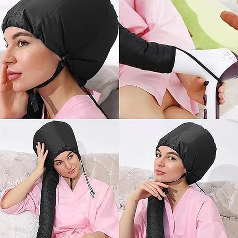 Adjustable Net Plopping Cap with Drawstring and Diffuser for Efficient Curly Hair Drying (Black)