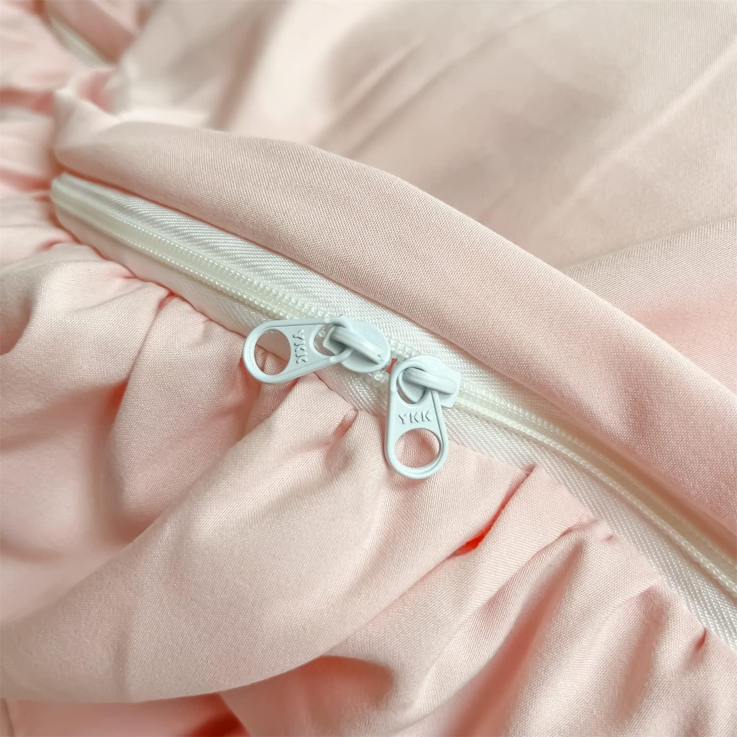 MOOWOO Girls Bedding,Waterfall Ruffle Duvet Cover -Full 3 Piece Shabby Chic Bedding Solid Color Soft and Breathable with Zipper Closure,Corner Ties,Aesthetic Bedding-Pink,Full image number 3