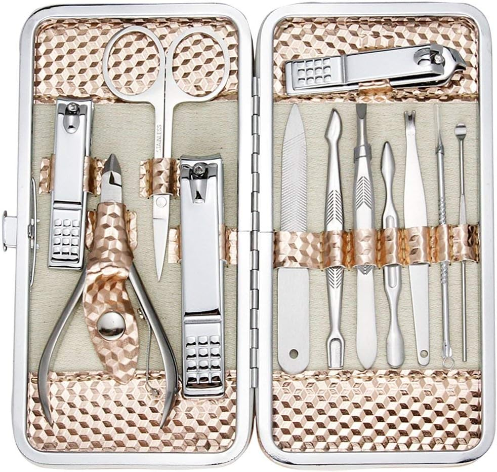 ZIZZON Manicure, Pedicure Kit, Nail Clippers Set of 12Pcs, Professional Grooming Kit, Nail Tools with Luxurious Travel Case Black