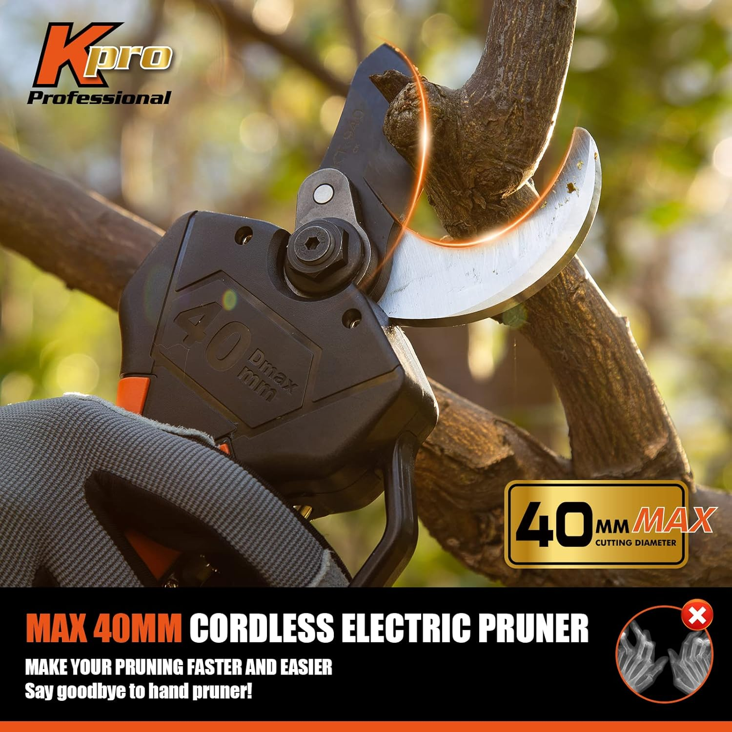 Electric Pruning Shears 40MM, Kebtek Professional Pruning Shears Battery Powered 18V Brushless Motor 2Pack 2AH Rechargeable Lithium Battery-Lcd Display Screen (KT940 Pruner Set)