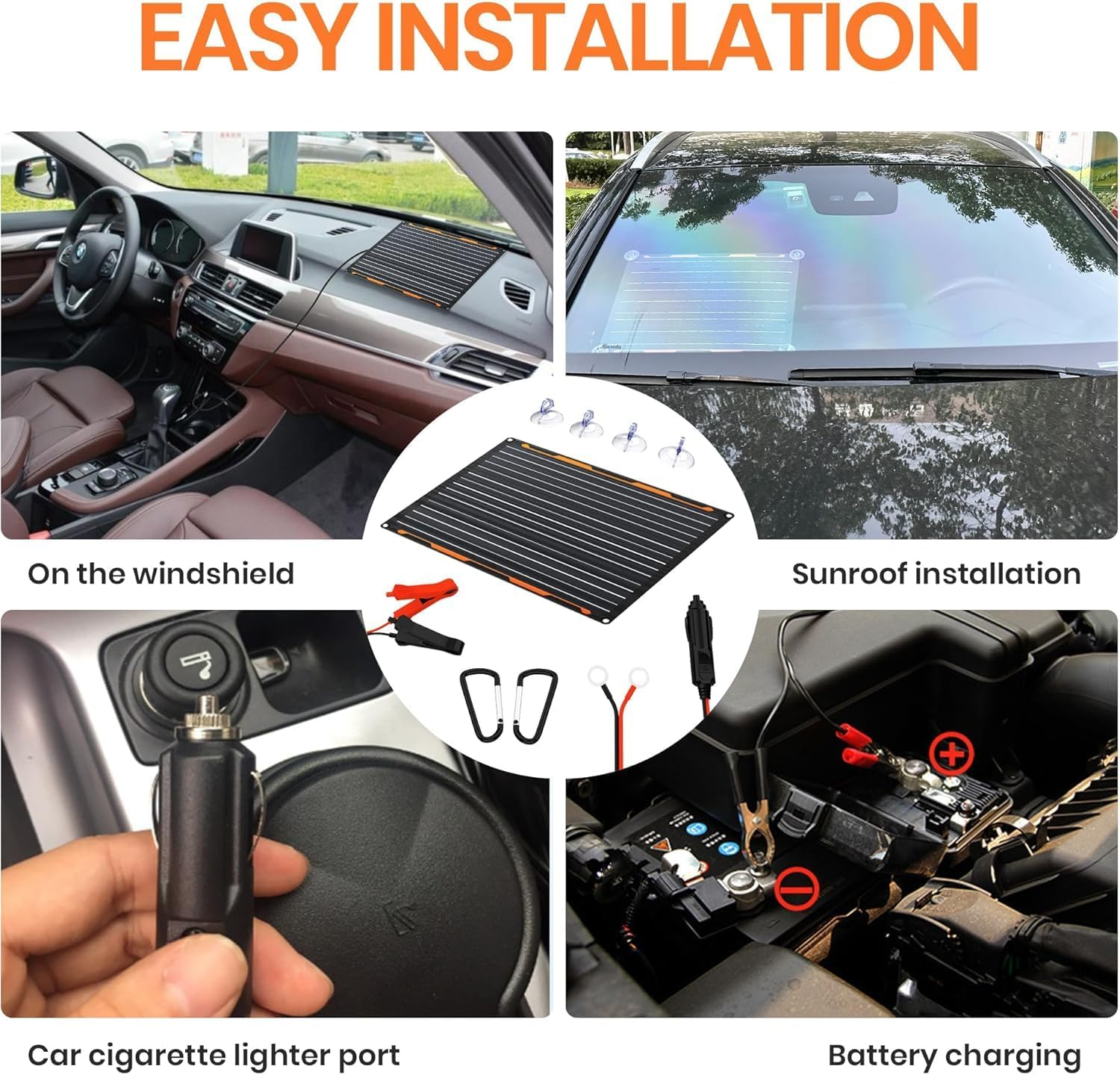 Flexsolar 20W 12V Solar Panel Battery Charger Maintainer Kits Trickle Charger with Built-In Charge Controller, Cig Plug, Alligator Clips, O-Rings OBDII Connector for Car, Truck,Boat,Tractor image number 2