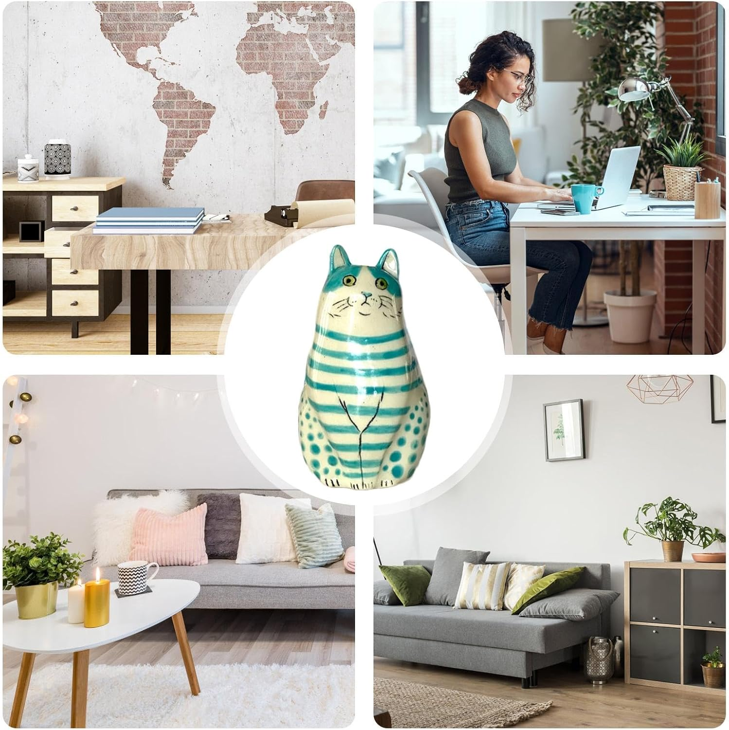 Polka Dot Cat Vase | Resin Cat Flower Bud Vase - Tiny Animal Vases for Cat Lovers, Home Decorations for Bookshelf, Table Decoration - Green image number 5