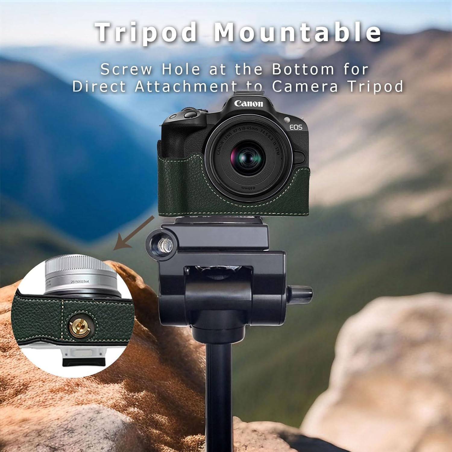 EOS R50 R100 Case, Retro PU Leather Protective Case for Canon EOS R50 R100 DSLR Camera, EOS R50 R100 Camera Case Bag, with Bottom Opening & Shoulder Strap. (Green)