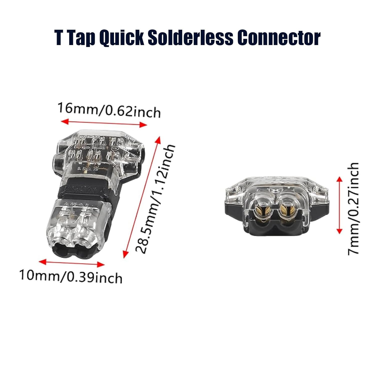 DIANN 10Pcs Low Voltage Wire Splice Connectors T Tap Quick Solderless Connector 2 Pin Rock Solid Connector for 20/22 AWG Cable for Automotive Vehicle Audio Video Lighting image number 5