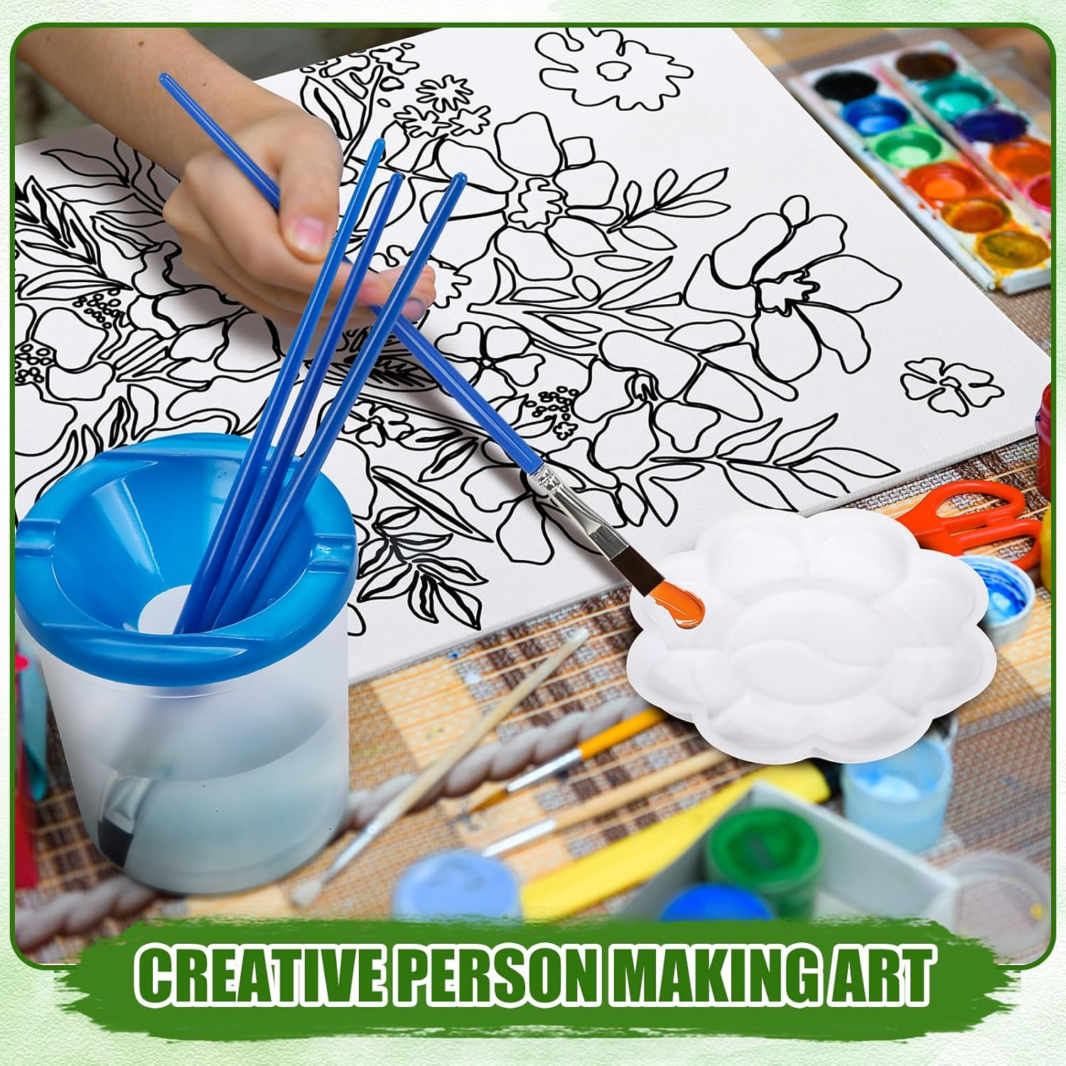 Sherr 140 Pcs 20 Set Pre Drawn Canvas Kit for Painting Craft Sip and Paint Kit for Adults Pre Printed Canvas Painting Favor for Virtual DIY Birthday Gifts Adult'S Date Party(Flower) image number 1