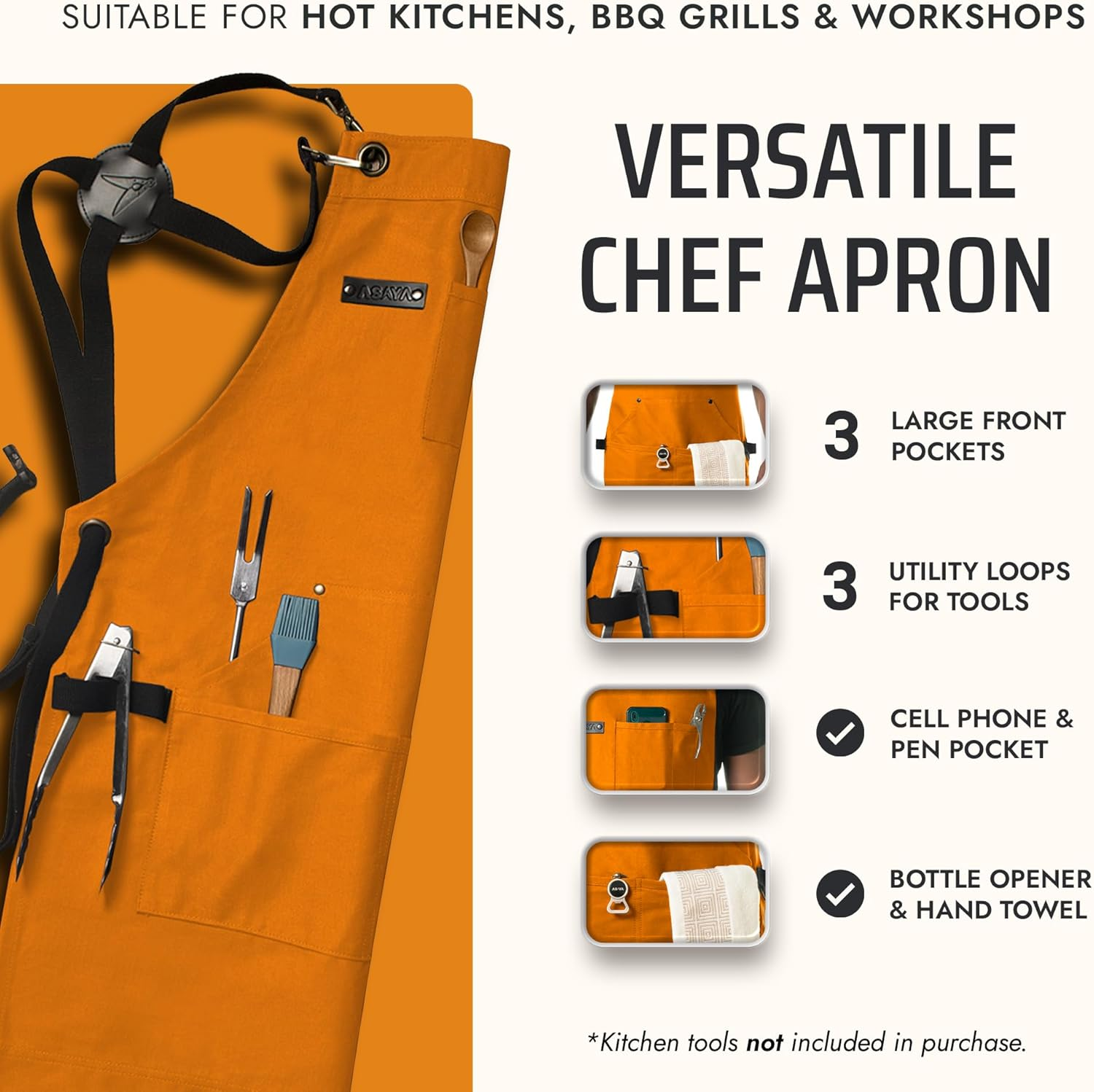 Asaya Chef Apron for Men and Women + Hand Towel and Bottle Opener - 10Oz Canvas - Blue-Green image number 2