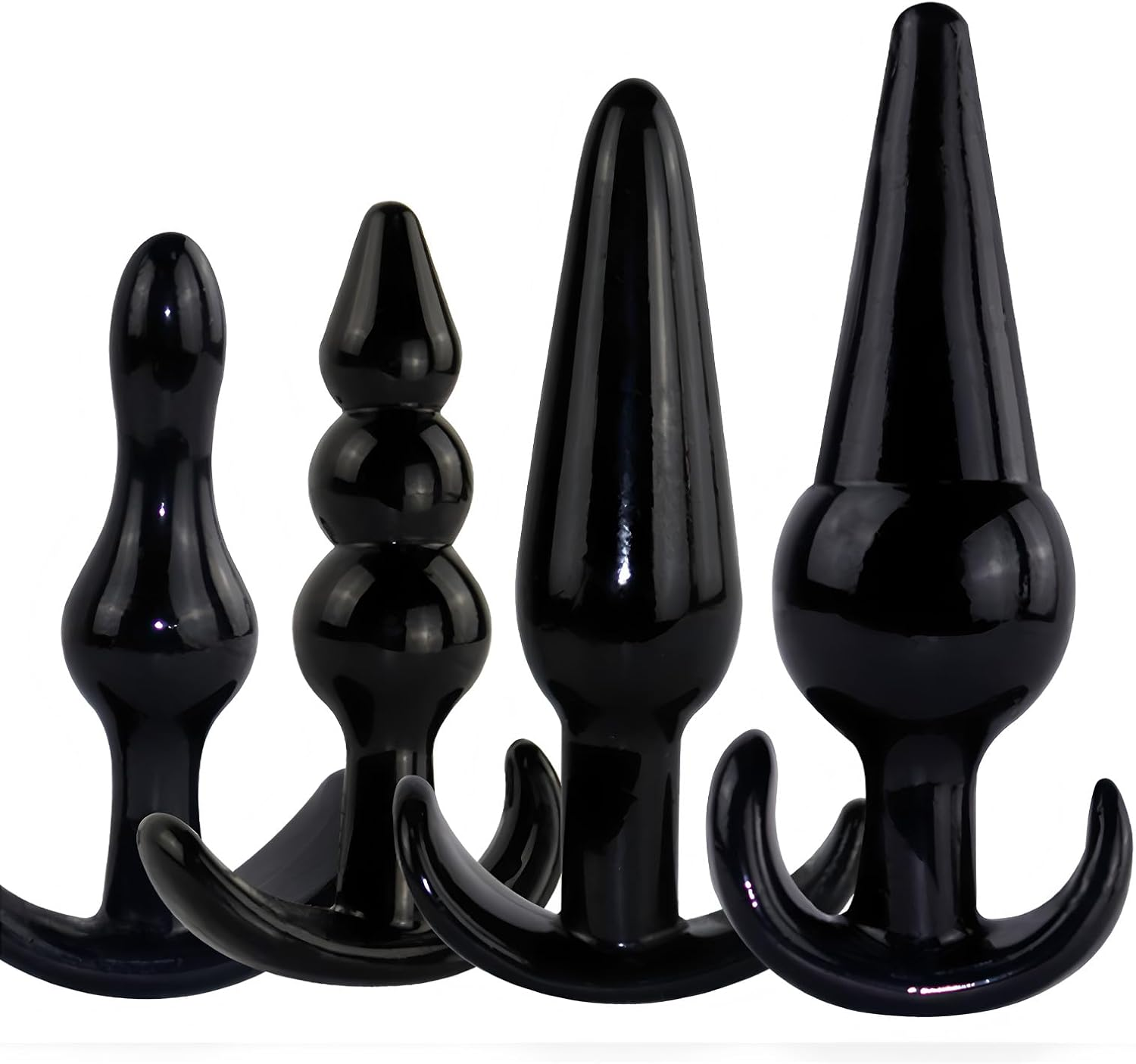 Mineens Anal Training Kit with 4 Silicone Butt Plugs - Graduated Sizes for Beginners and Advanced Users, Prostate Massager for Men and Women Sex Toy (Black)