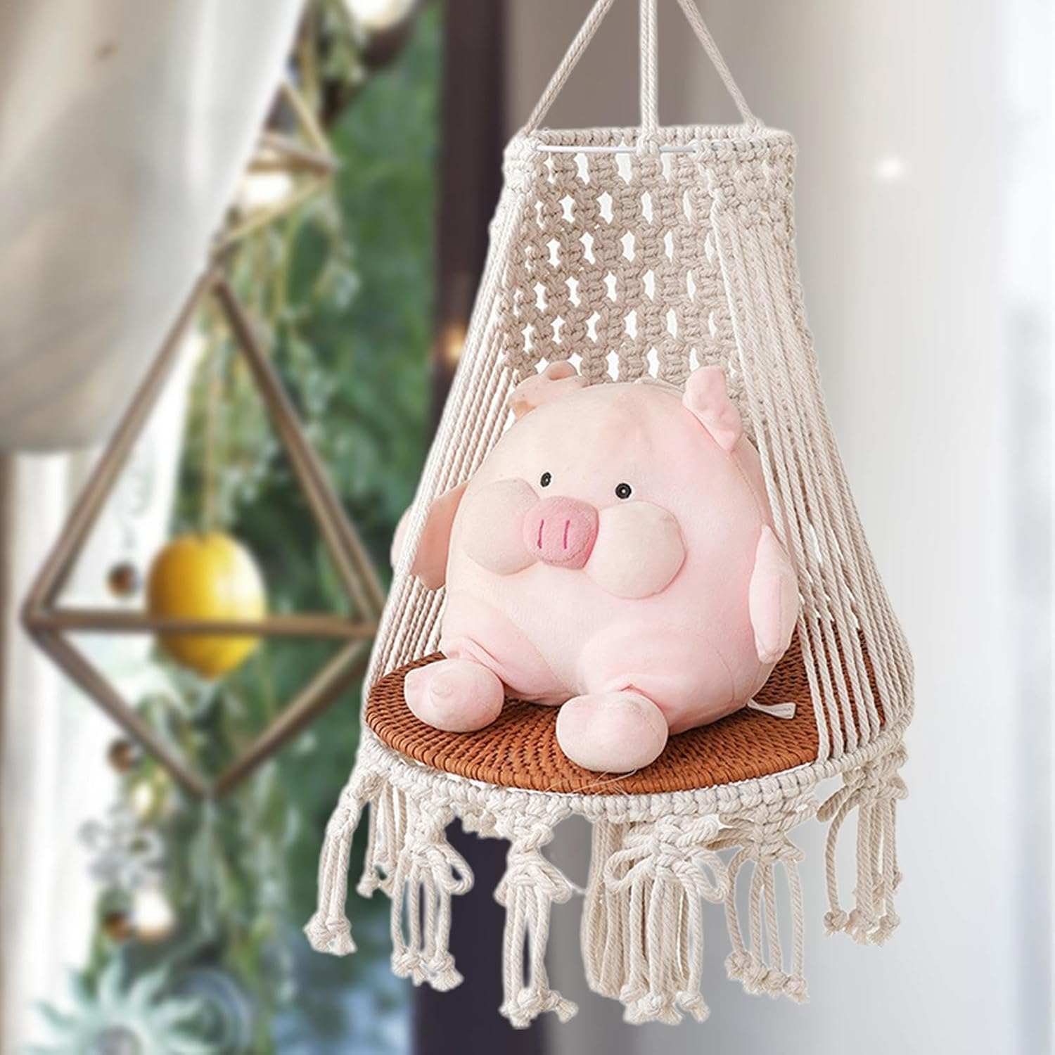 Cat Hammock Swing | Macrame Cat Bed | Kitten Swing Hammock, Rope Plant Holder, Feline Resting for inside outside House Decoration, Animal Kitten Hanging Bed for Resting, Engaging, and Relaxing image number 6