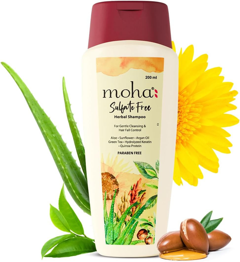 Moha: Sulfate-Free Herbal Hair Shampoo 200 ML, Mild Shampoo for Daily Use for All Hair Types with Goodness of Proven Herbs for Gentle Hair Cleansing & Hair-Fall Control.