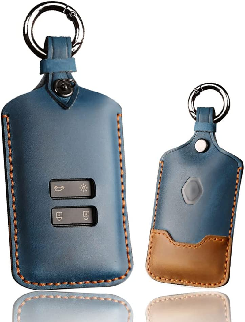Ontto Leather Car Key Case Fit for Renault Koleos Kadjar Talisman Captur Espace Clio Megane Key Fob Cover Keyring Remote Key Holder Keychain Key Shel Lkey Protective Accessories Black