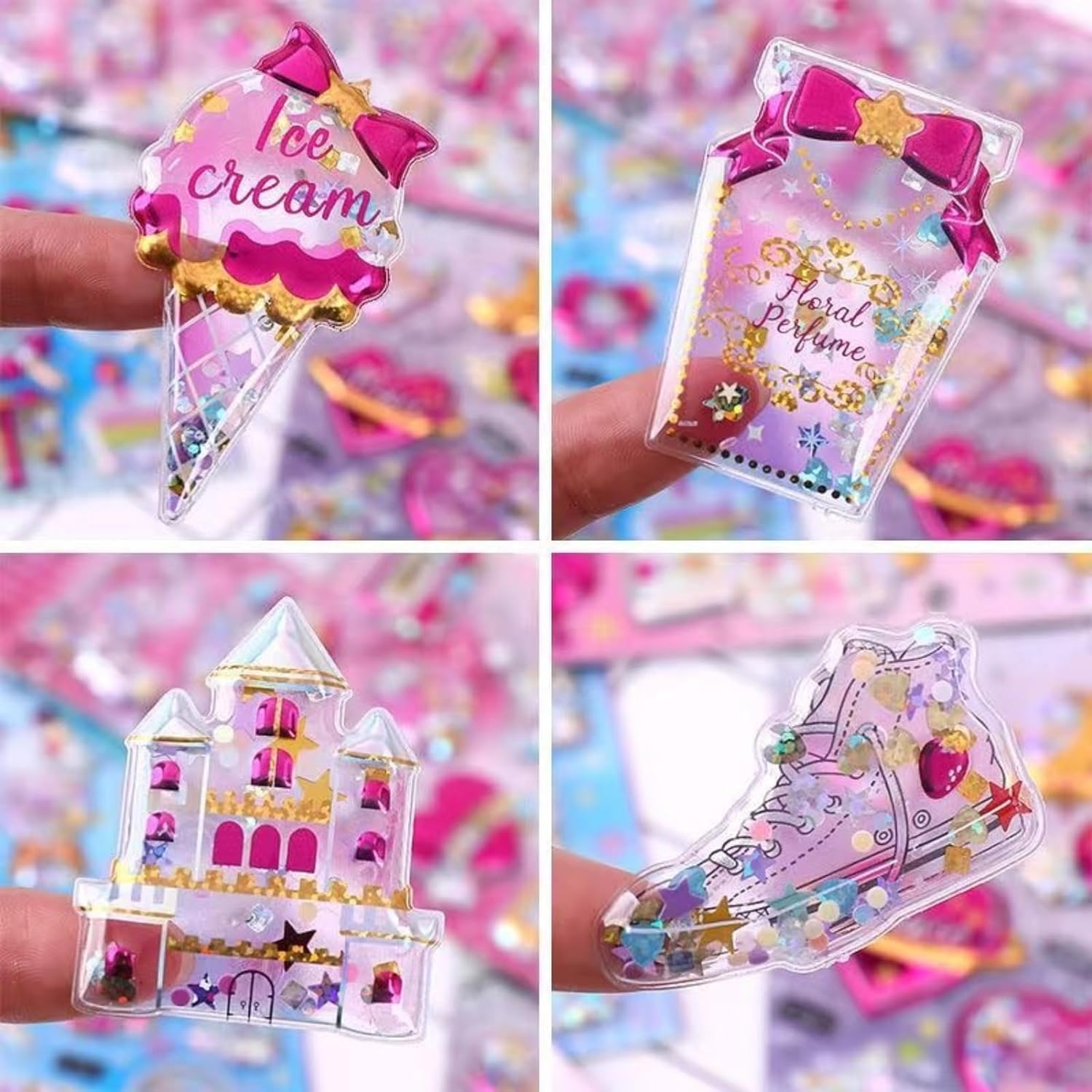 Kids Puffy Stickers for Girls, 120 PCS 3D Reward Stickers with Shaking Sequins,Party Favors with Cute Sparkly Gem for Birthday Gift image number 5