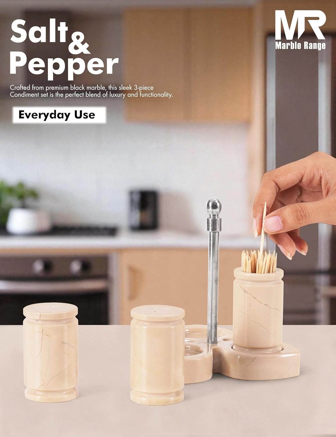 Verona Marble Salt & Pepper Shaker Set with Tray