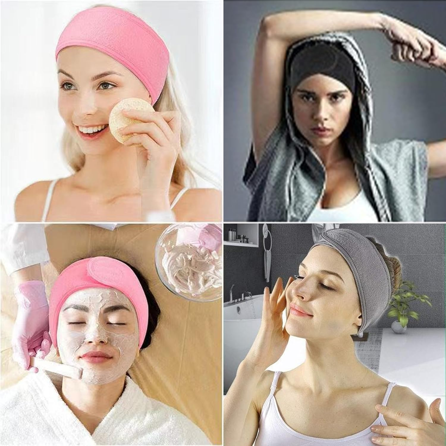 JANGJANG 3-Pack Soft Spa Headband for Women, Adjustable Non-Slip Terry Cloth Hair Band for Face Washing, Makeup, and Shower, Stretchable Hair Wrap image number 3