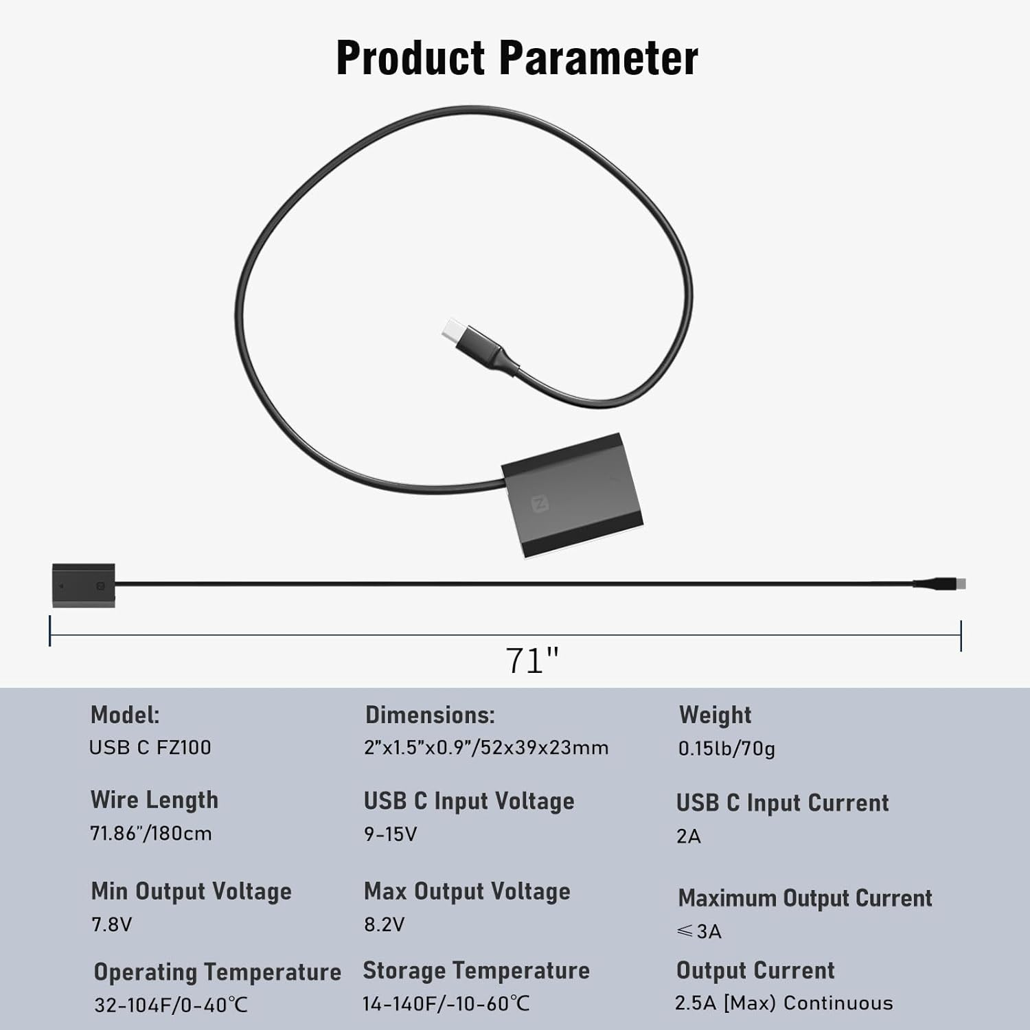 F1TP USB-C NP-FZ100 Dummy Battery Type-C Power Cord Kit Replace ACK-FZ100 Coupler for Sony Alpha 9 A9 A9 II A9R A9S A6600 A7C A7III A7S III A7RIII A7R IV ... image number 2