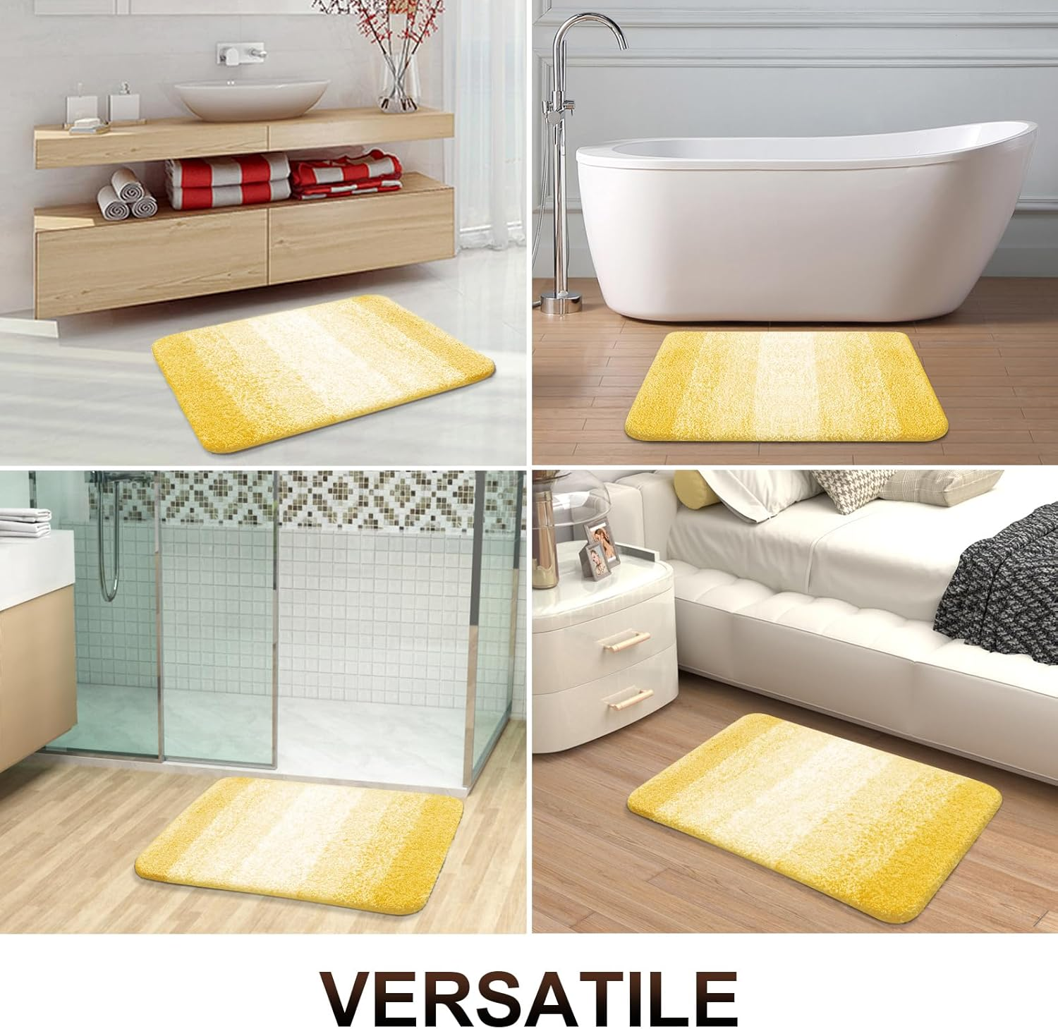 OLANLY Bathroom Rug Mat 24X16, Extra Soft and Absorbent Microfiber Bath Rugs, Non-Slip Plush Shaggy Bath Carpet, Machine Wash Dry, Bath Mats for Bathroom Floor, Tub and Shower, Yellow image number 4