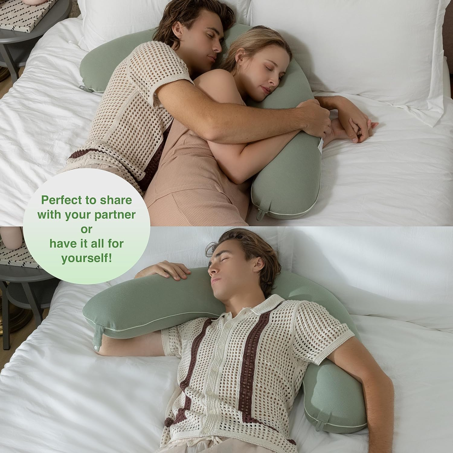 Pharmedoc Crescent Pregnancy Pillows - Body Pillow for Adults - Side Sleeper &ndash; Maternity and Nursing Pillow Breast Feeding - Pregnancy Must Haves - Sage with Piping image number 1