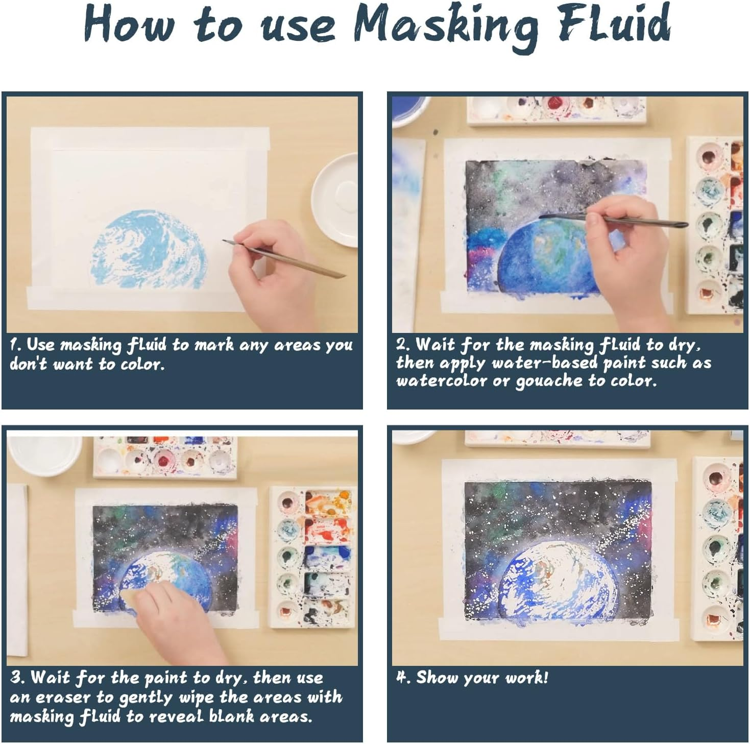 WAN2TLK Watercolor Masking Fluid 60Ml with a Paintbrush and Eraser, Masking Fluid for Watercolor Painting and Various Art Projects - Keeps Areas Free of Colour and Edges Crisp image number 2